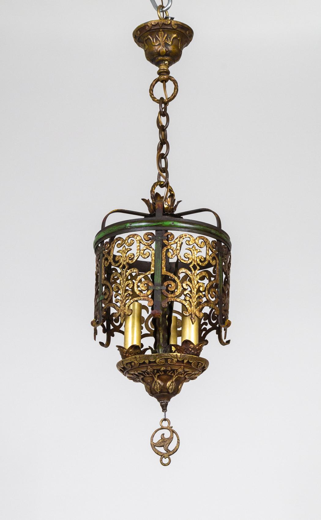 Early 20th Century Spanish Revival Polychrome 3-Light Pendant