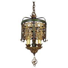 Antique Spanish Revival Polychrome 3-Light Pendant