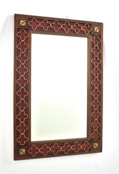 Spanish Revival Rectangular Mirror with Garnet Wood Frame and Gilt Iron Rosettes