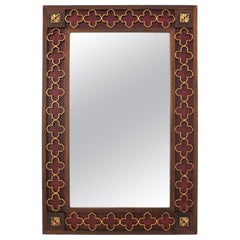 Spanish Revival Rectangular Mirror with Garnet Wood Frame and Gilt Iron Rosettes