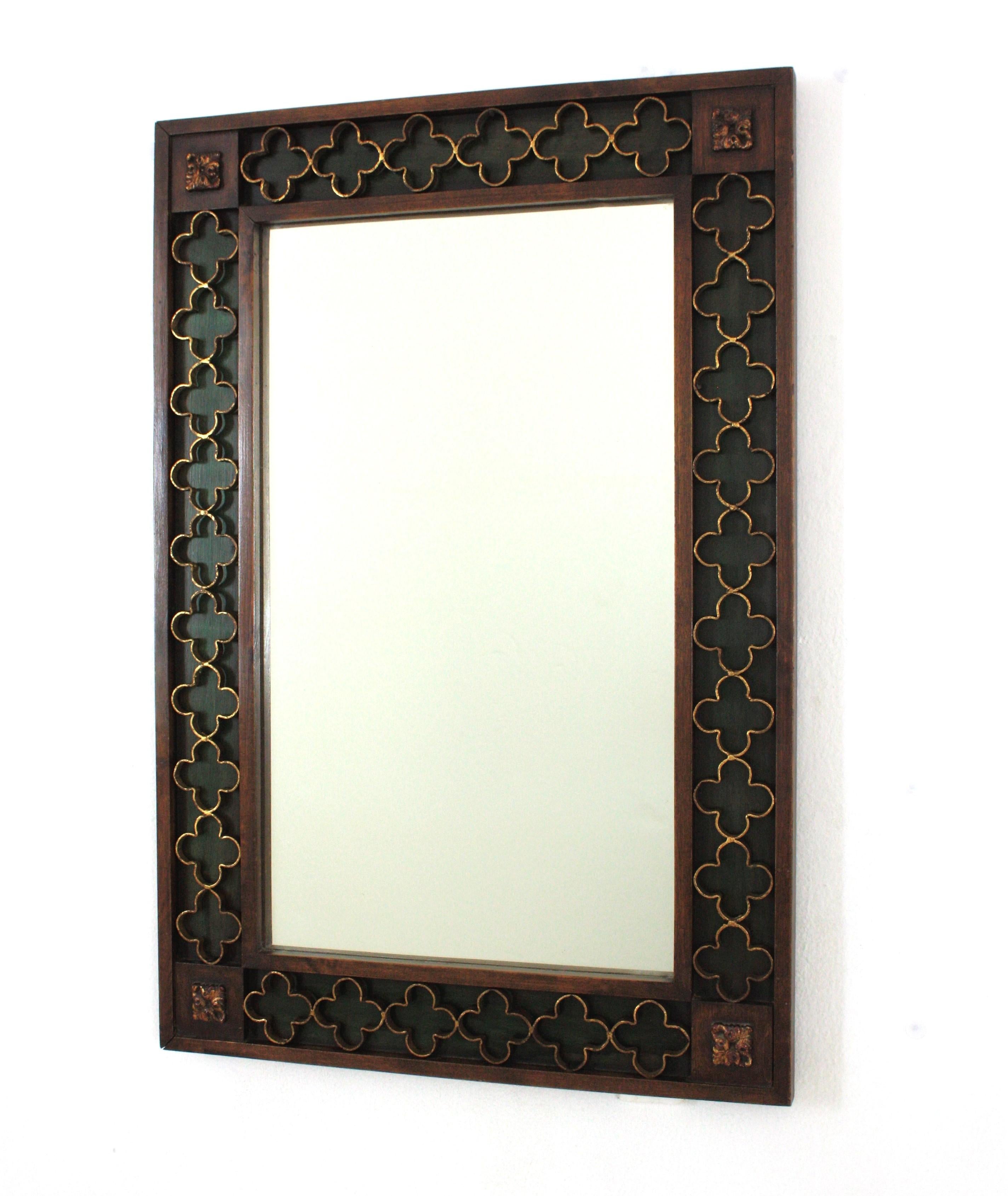 Spanish Revival Rectangular Mirror with Gilt Iron Rosettes Frame 6