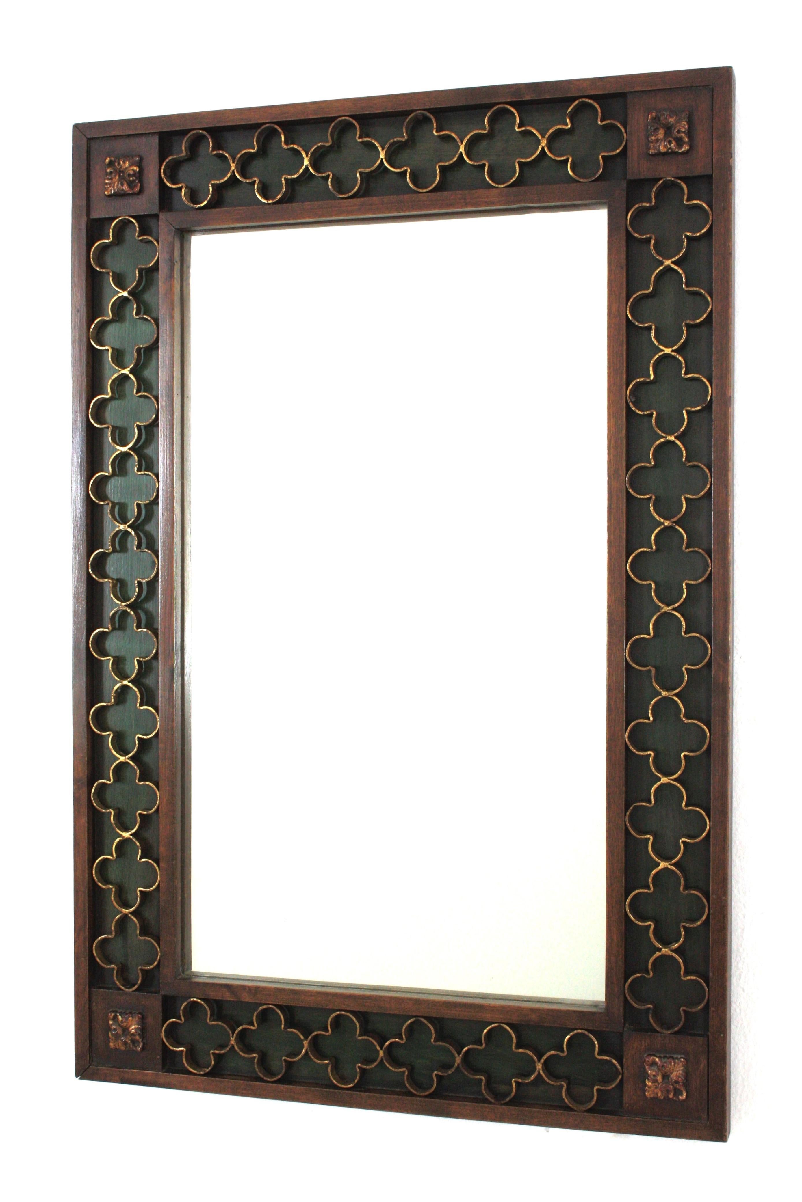 Spanish Colonial Spanish Revival Rectangular Mirror with Gilt Iron Rosettes Frame