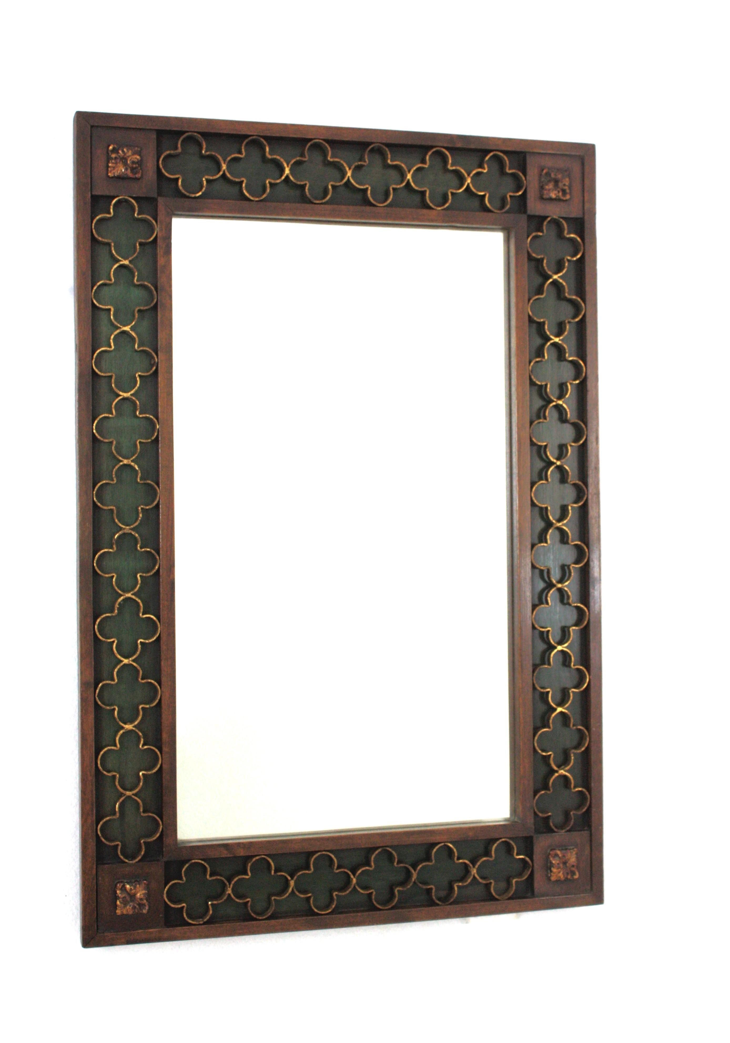Spanish Revival Rectangular Mirror with Gilt Iron Rosettes Frame In Good Condition In Barcelona, ES