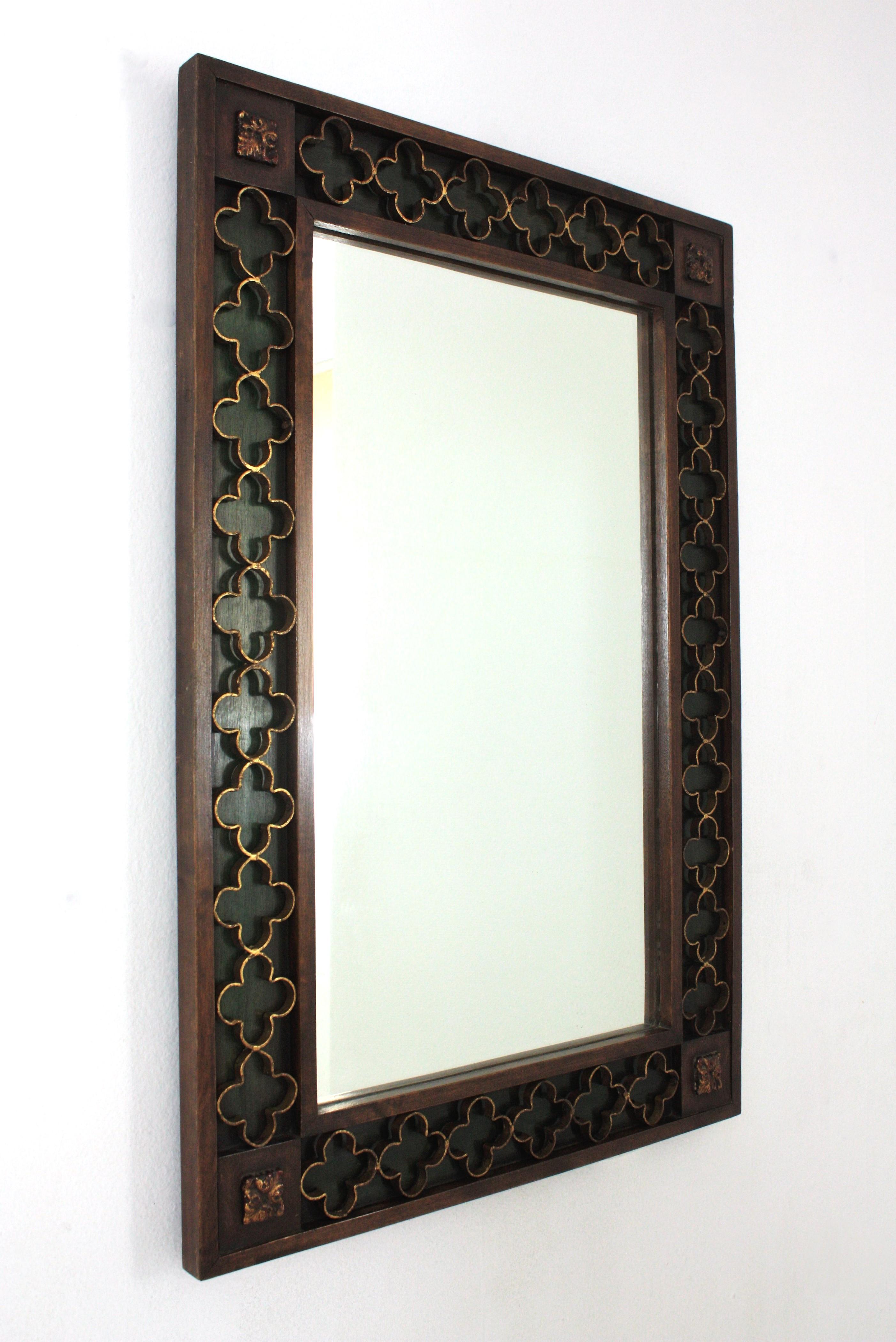 20th Century Spanish Revival Rectangular Mirror with Gilt Iron Rosettes Frame