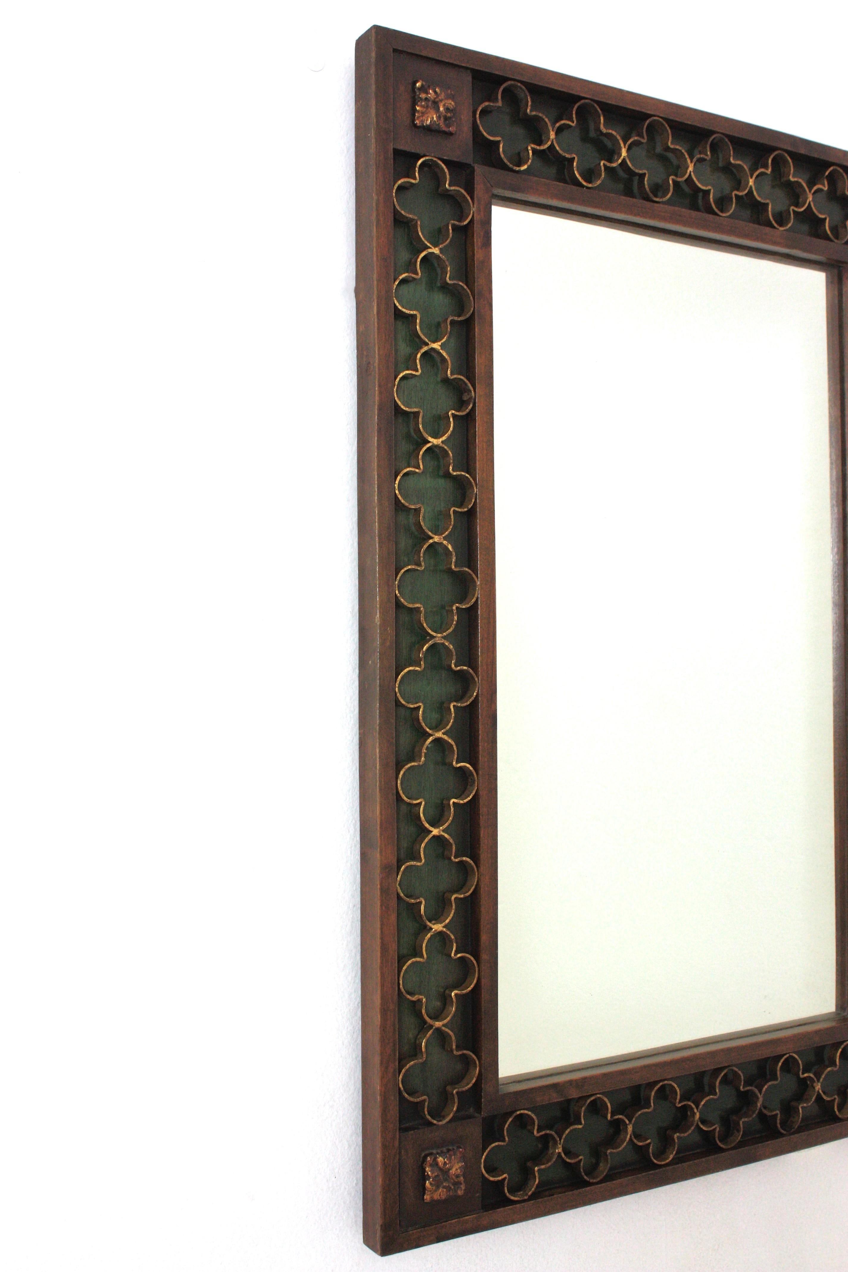 Spanish Revival Rectangular Mirror with Gilt Iron Rosettes Frame 1