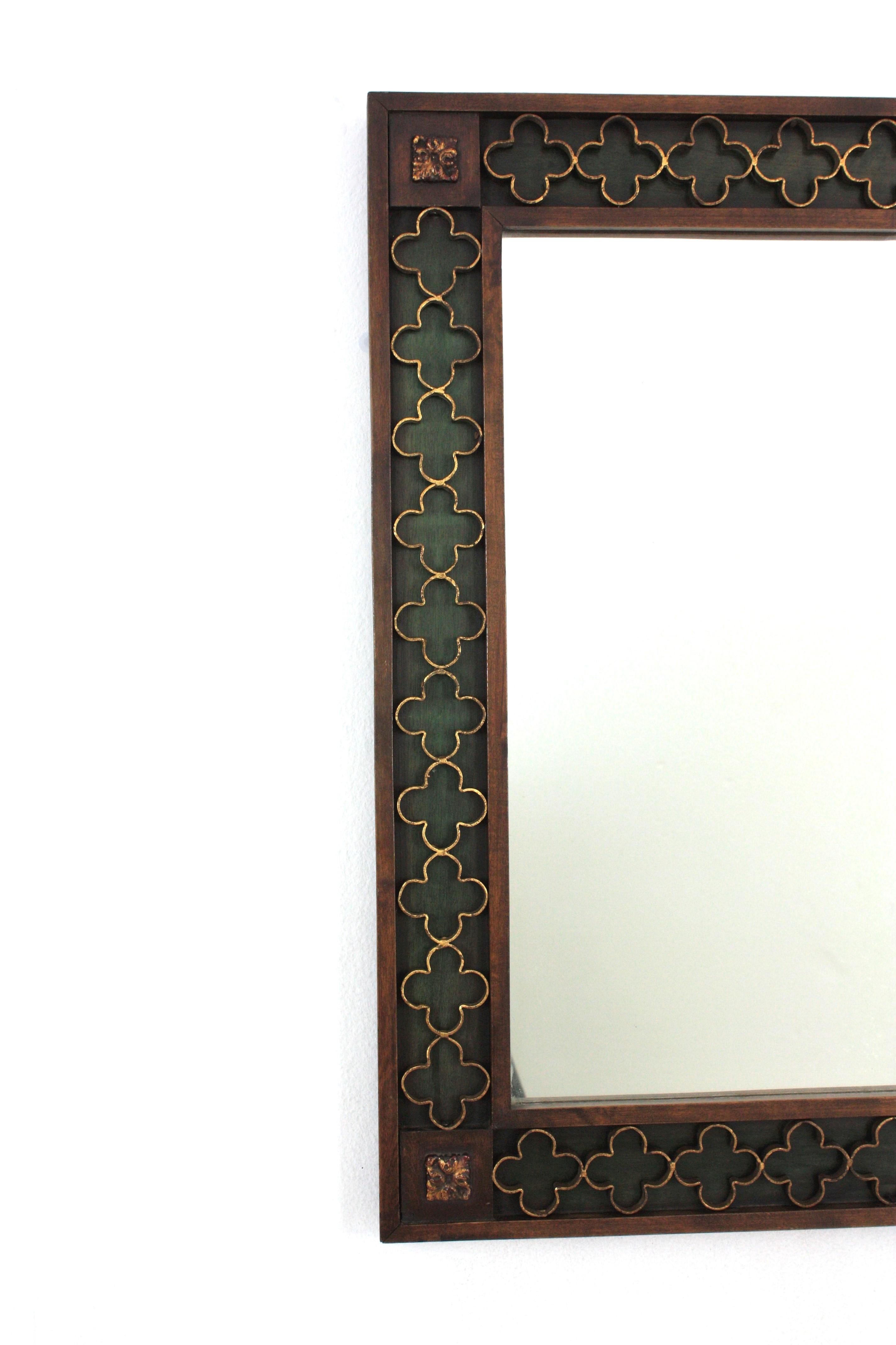 Spanish Revival Rectangular Mirror with Gilt Iron Rosettes Frame 2