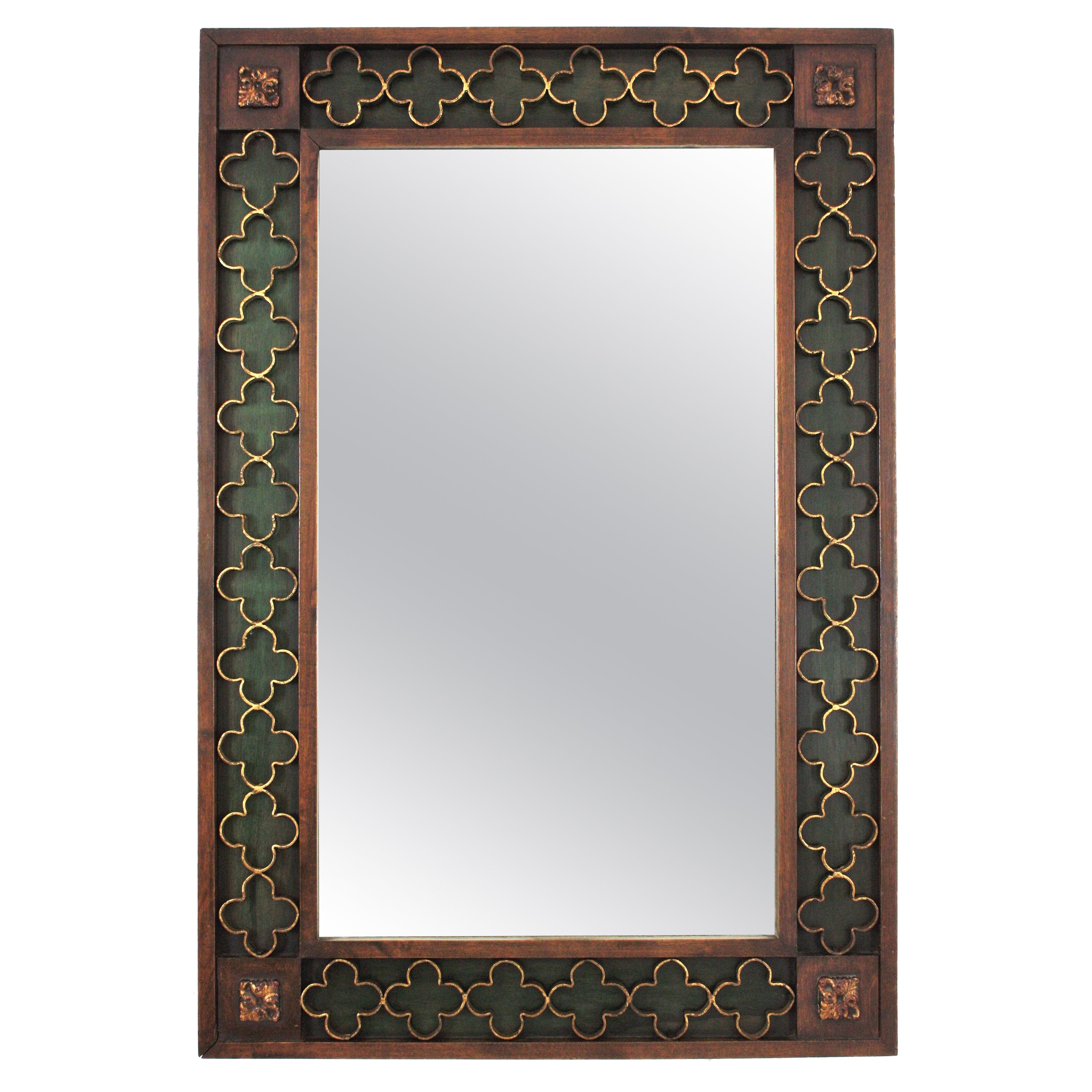 Spanish Revival Rectangular Mirror with Gilt Iron Rosettes Frame