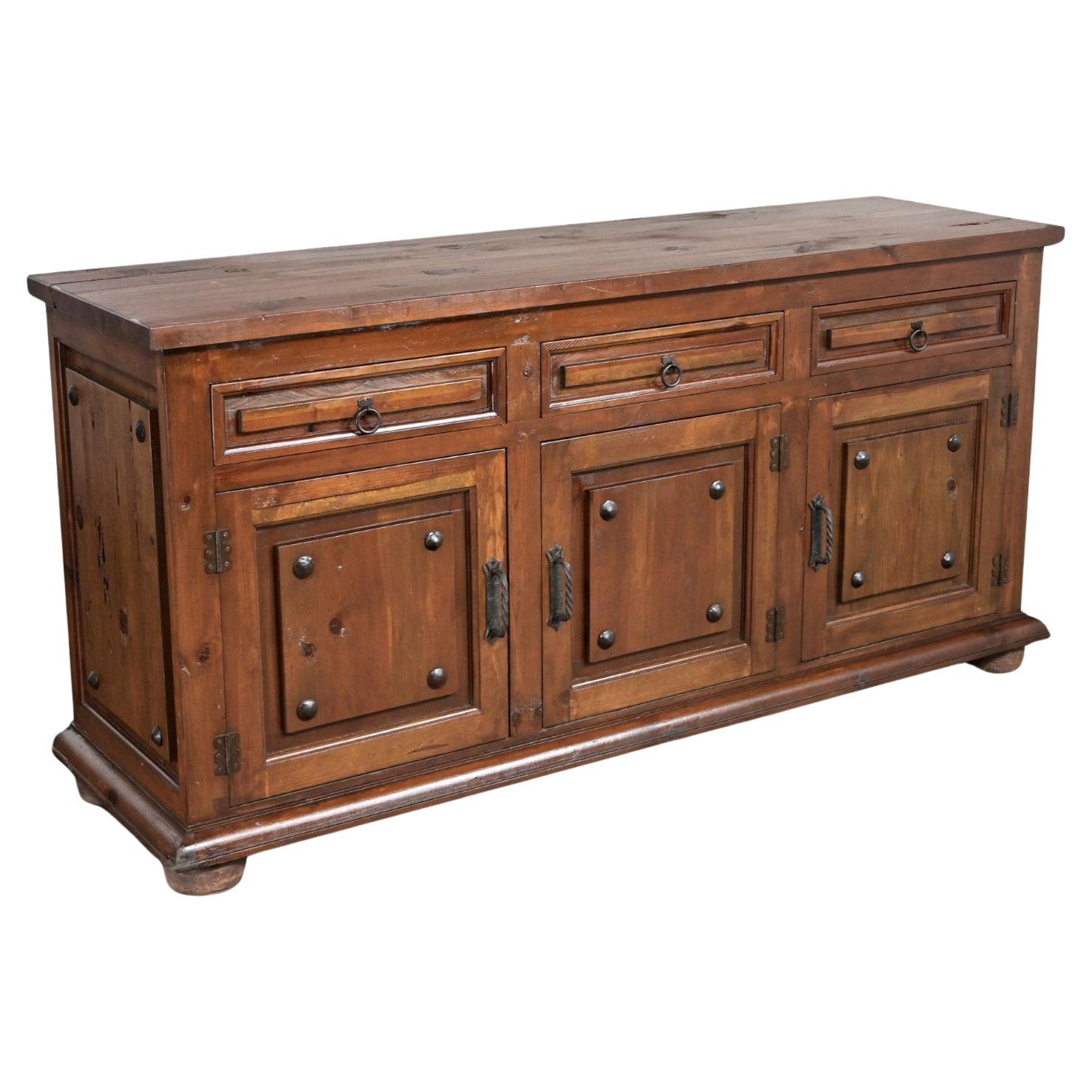 Spanish Revival Rustic Solid Pine Sideboard Style of Artes De Mexico Intern'tnl 