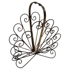 Spanish Revival Scrollwork Magazine Rack in Gilt Wrought Iron, 1940s
