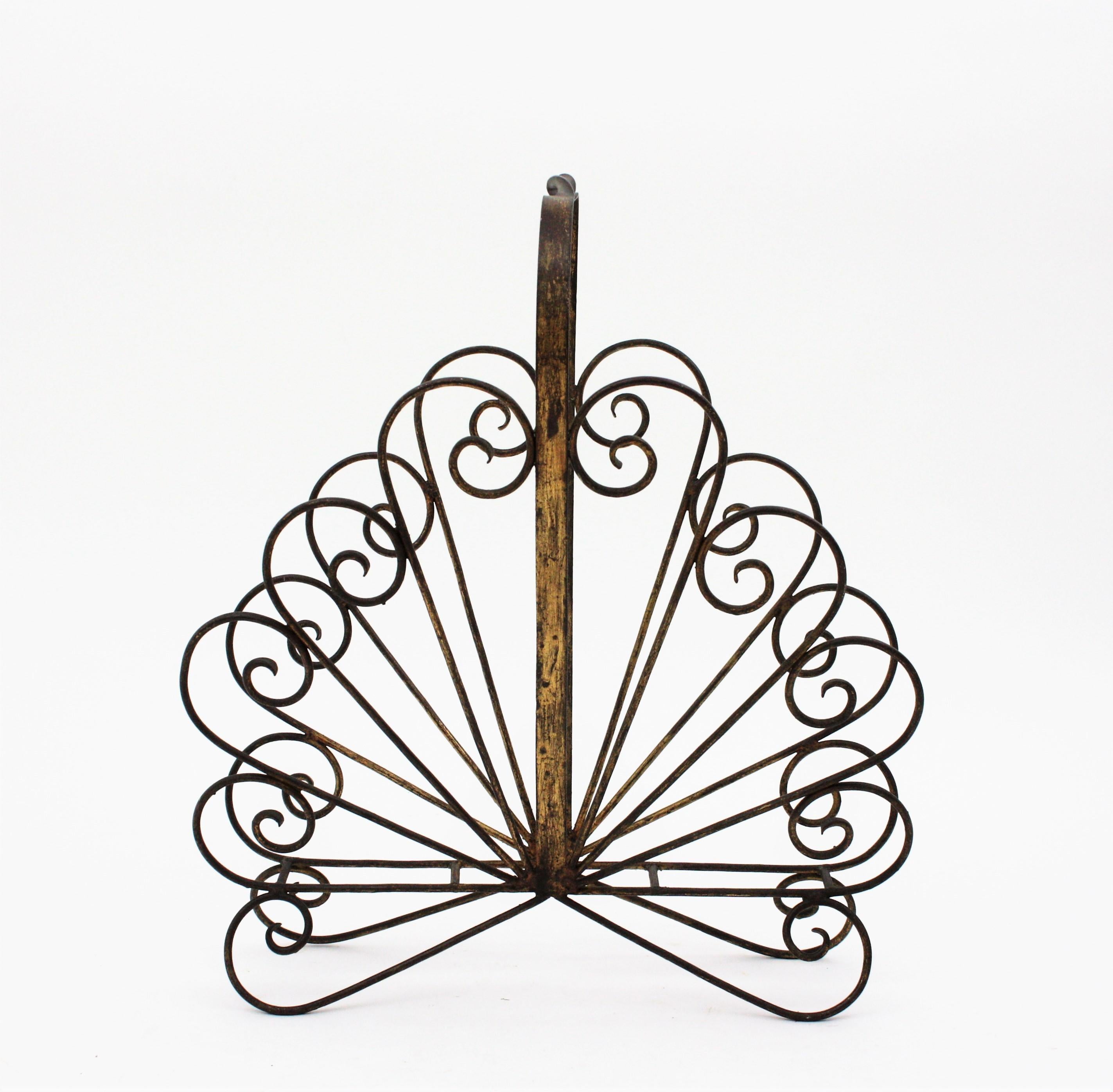 Spanish Revival Scrollwork Magazine Rack, Wrought Iron For Sale 3