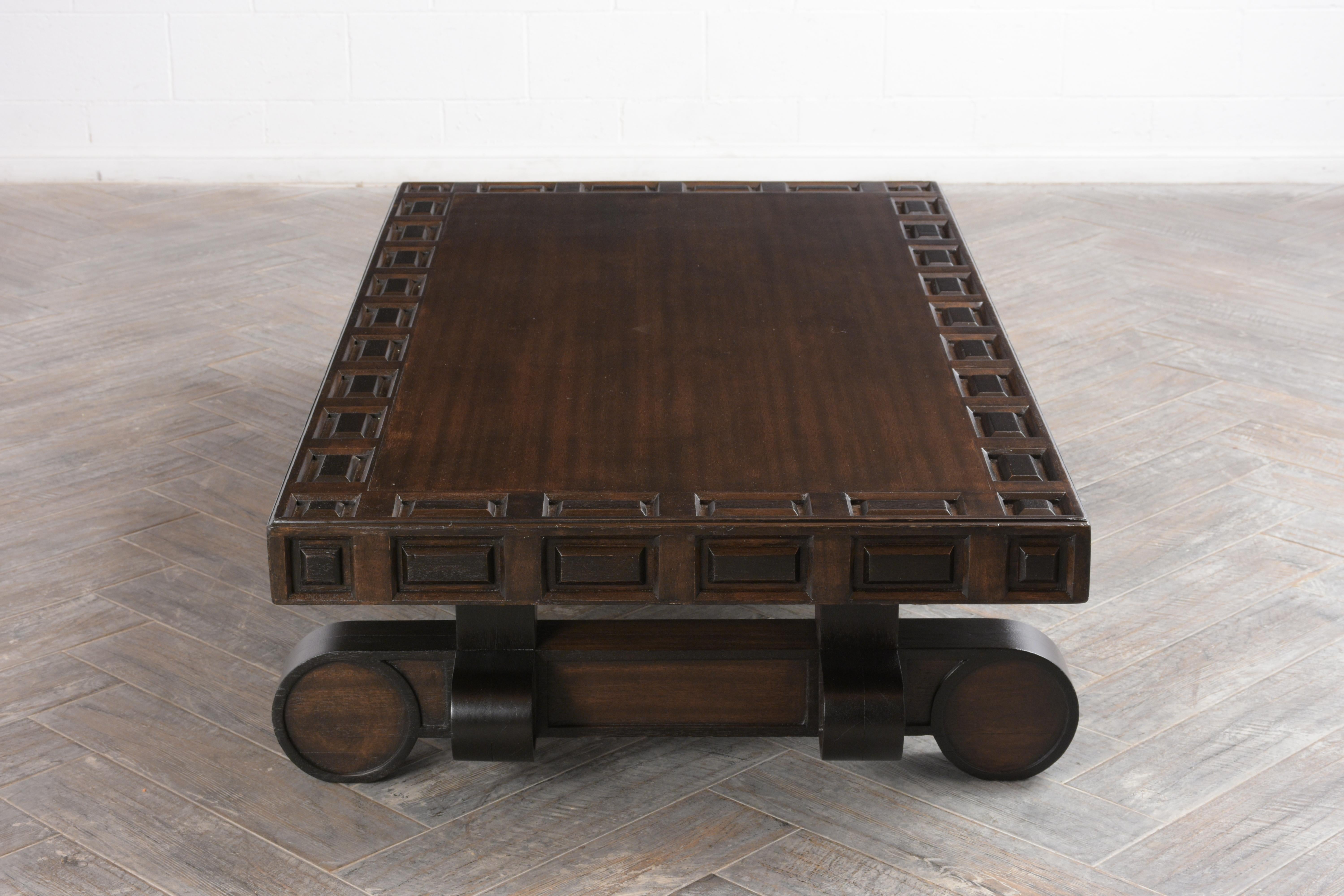 Satin Spanish Colonial Style Carved Wood Coffee Table