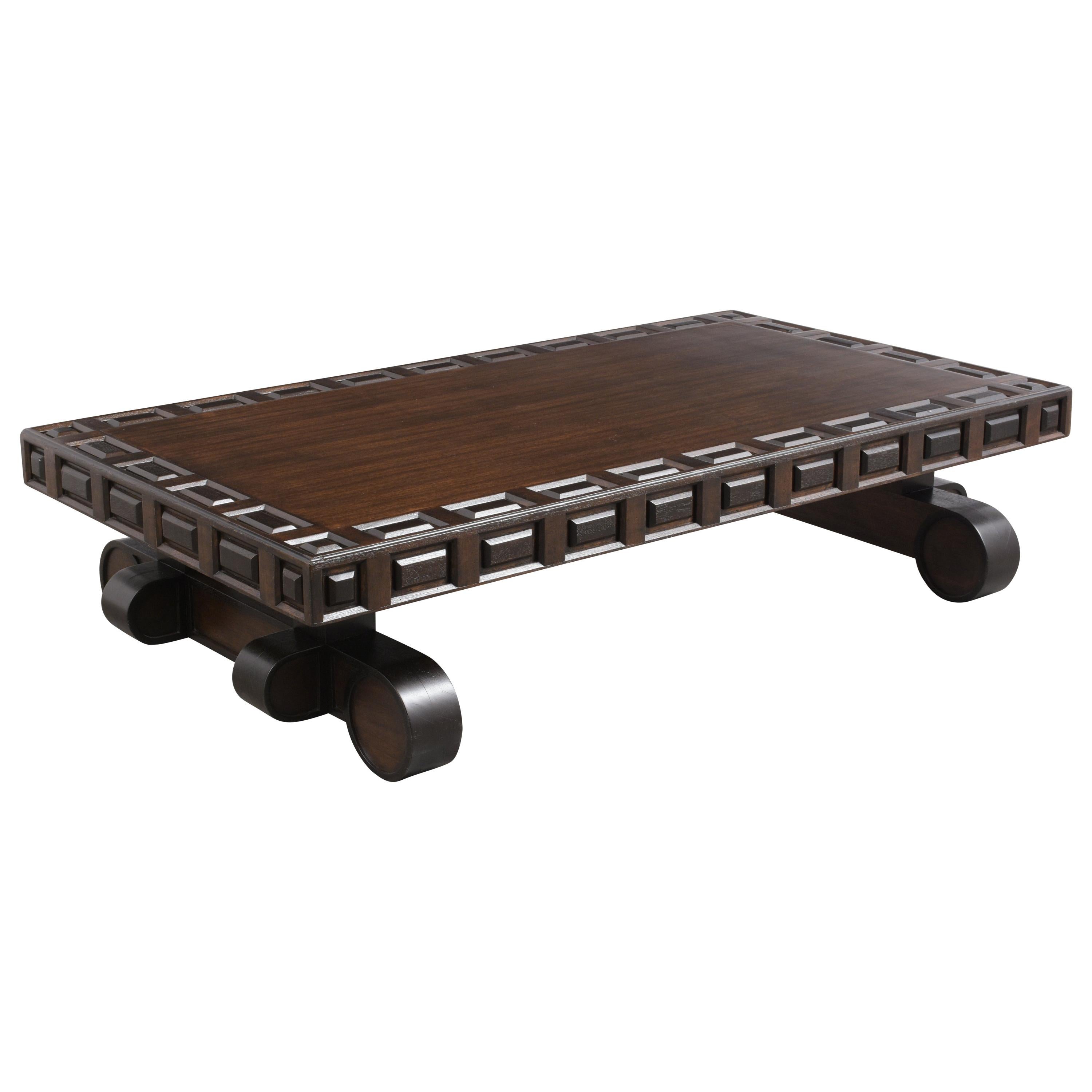 Spanish Colonial Style Carved Wood Coffee Table