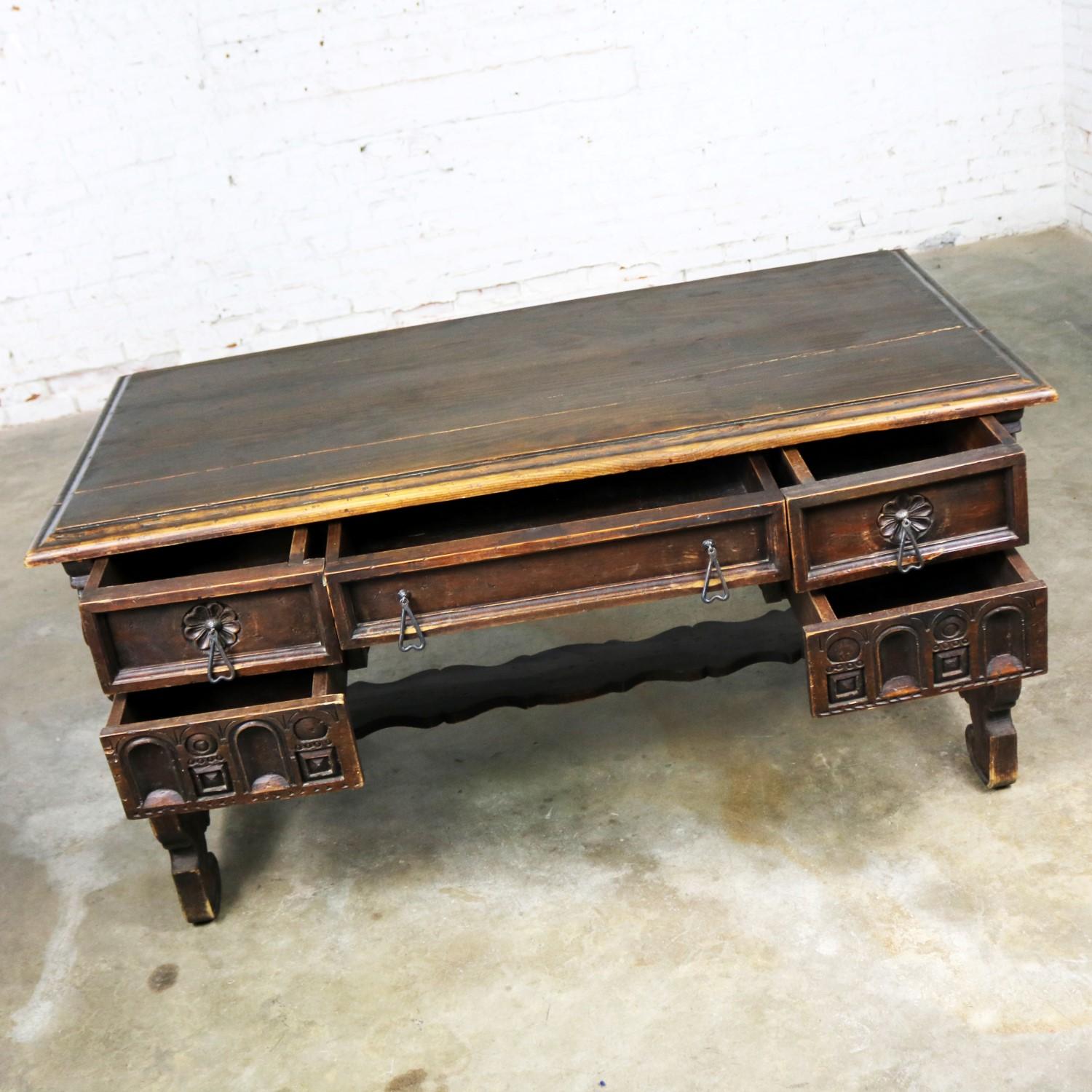 20th Century Spanish Revival Style Desk with Handwrought Hardware by Artes De Mexico