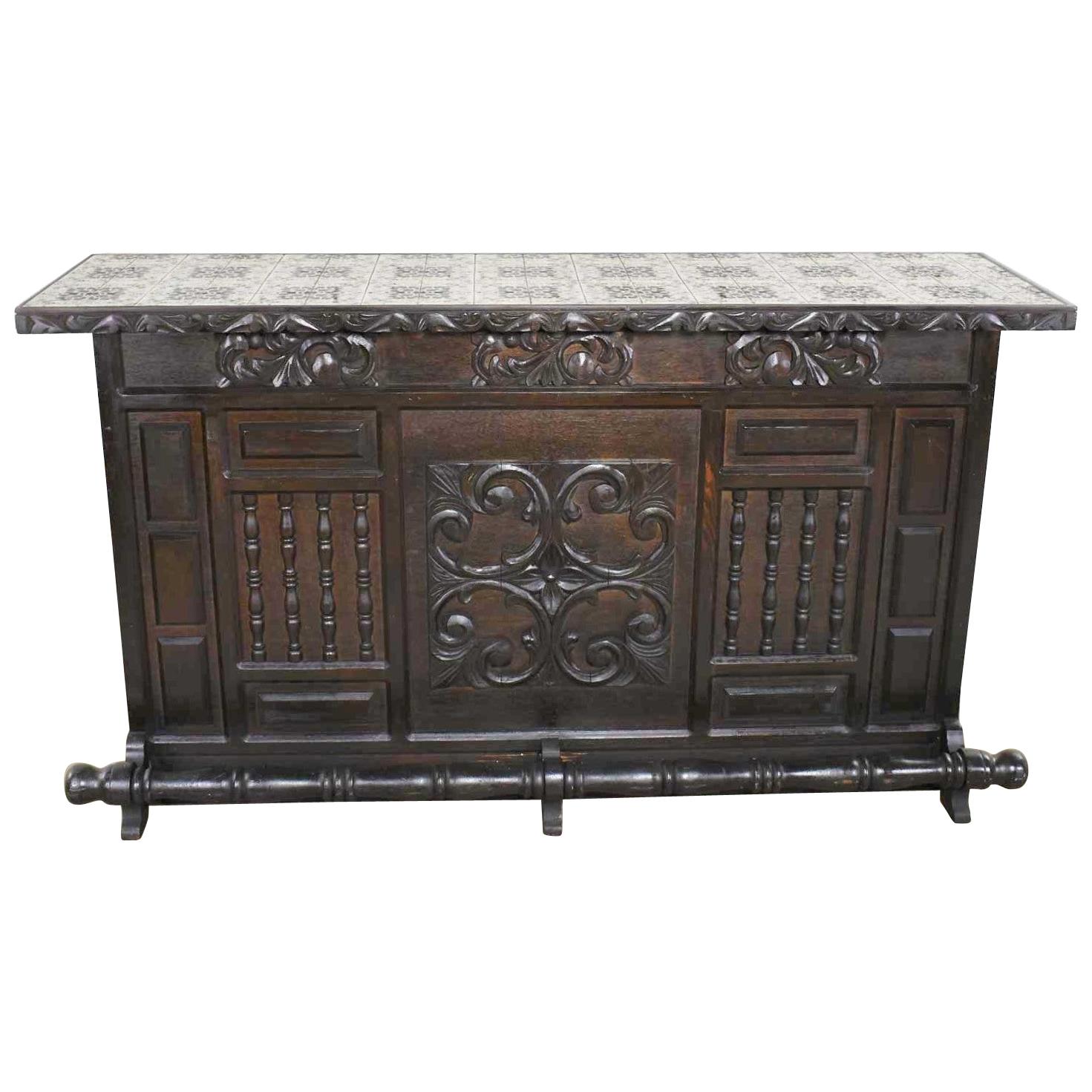 Spanish Revival Style Dry Bar with Inlaid Tile Top in Style Artes de Mexico