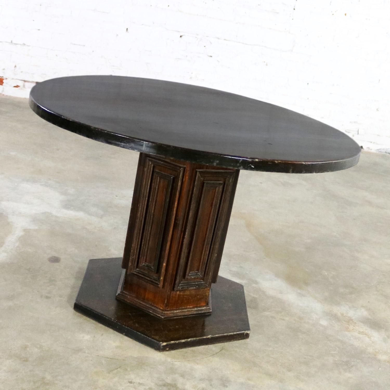 Wood Spanish Revival Style Round Dining Table Single Pedestal Artes de Mexico
