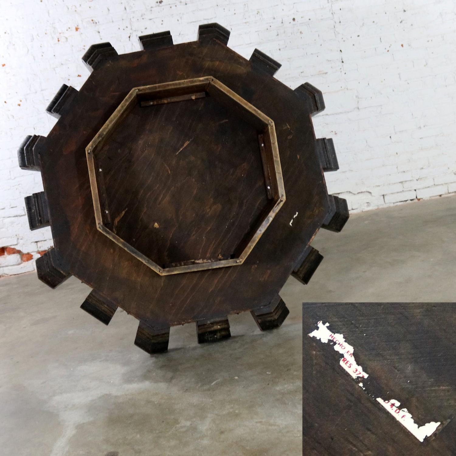 Metal Spanish Revival Style Rustic Octagon Pinwheel Large Coffee Table Artes De Mexico