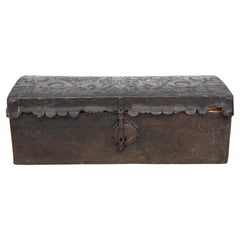 Spanish Revival Tooled Leather Wood Chest, 19th C