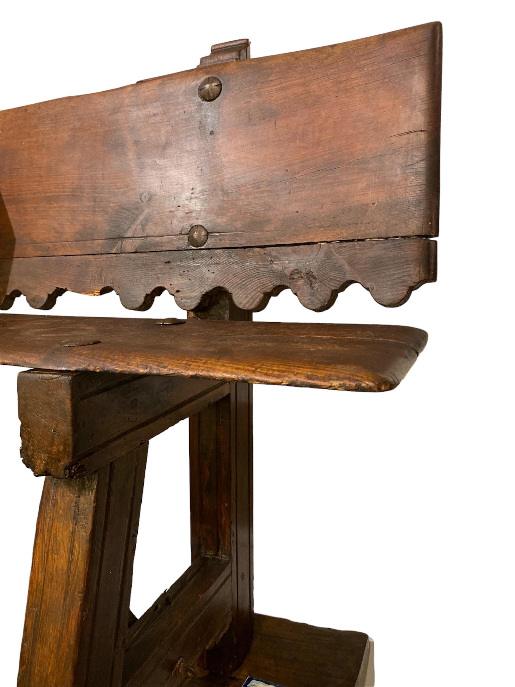 18th c, Spanish Revival wood Bench hand wrought Iron  stretcher. 3