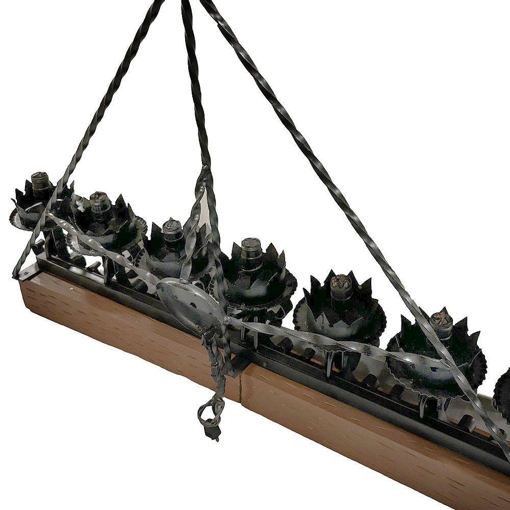 American Spanish Revival Wrought Iron 7-Light Wood Beam Grand Wall Sconce, 2 Available For Sale