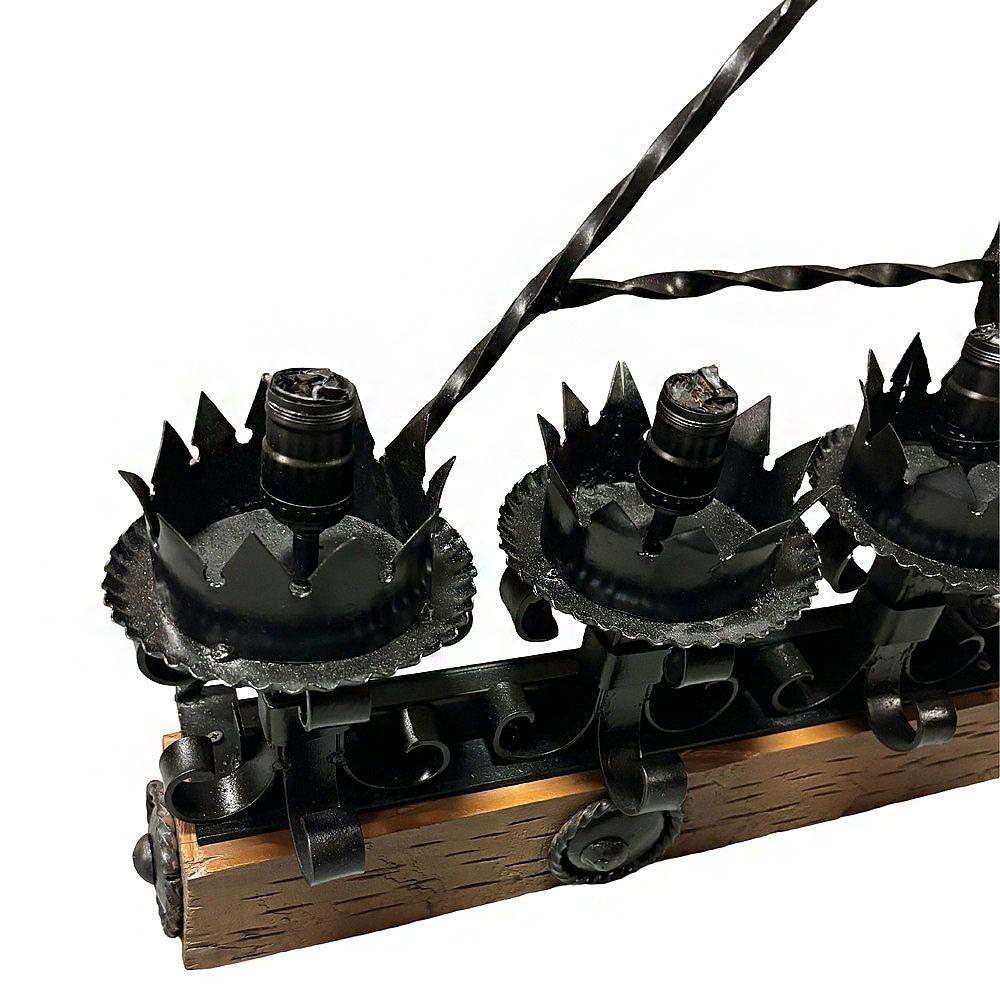Spanish Revival Wrought Iron 7-Light Wood Beam Grand Wall Sconce, 2 Available In Excellent Condition For Sale In Van Nuys, CA