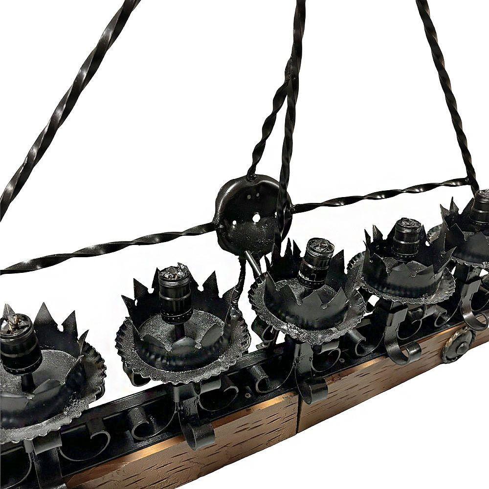 Mid-20th Century Spanish Revival Wrought Iron 7-Light Wood Beam Grand Wall Sconce, 2 Available For Sale