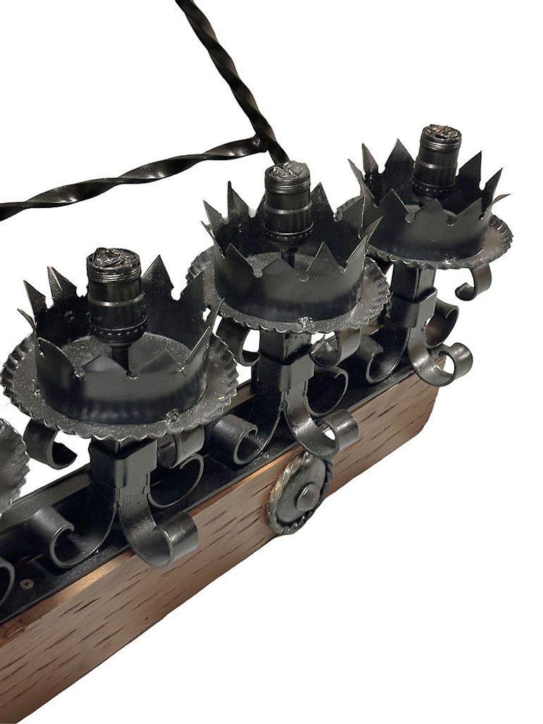 Spanish Revival Wrought Iron 7-Light Wood Beam Grand Wall Sconce, 2 Available For Sale 1