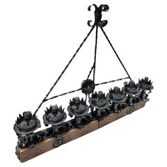 Spanish Revival Schmiedeeisen 7-Light Wood Beam Grand Wandleuchter