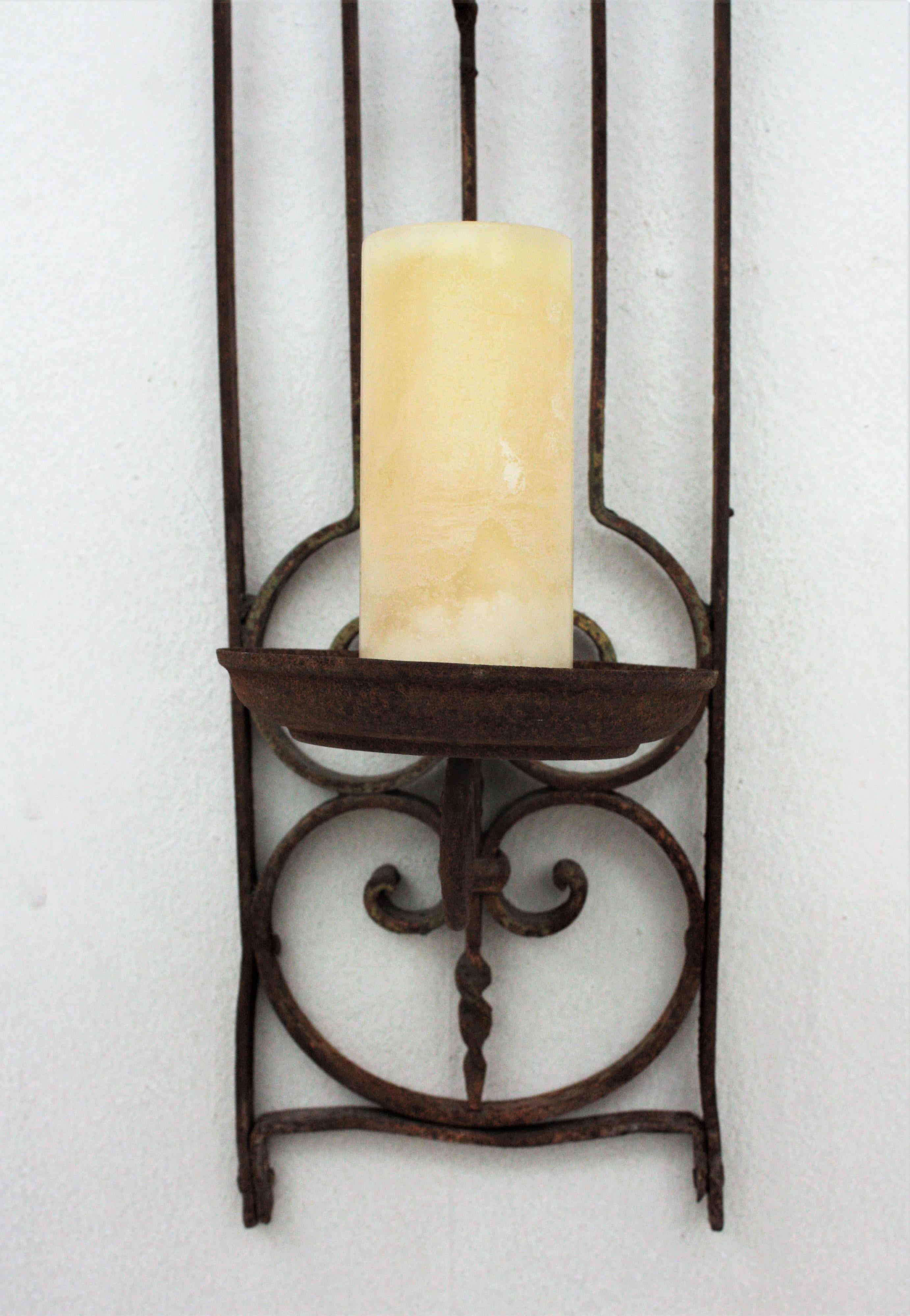 Spanish Revival Wrought Iron Large Wall Candle Holder Sconce 4