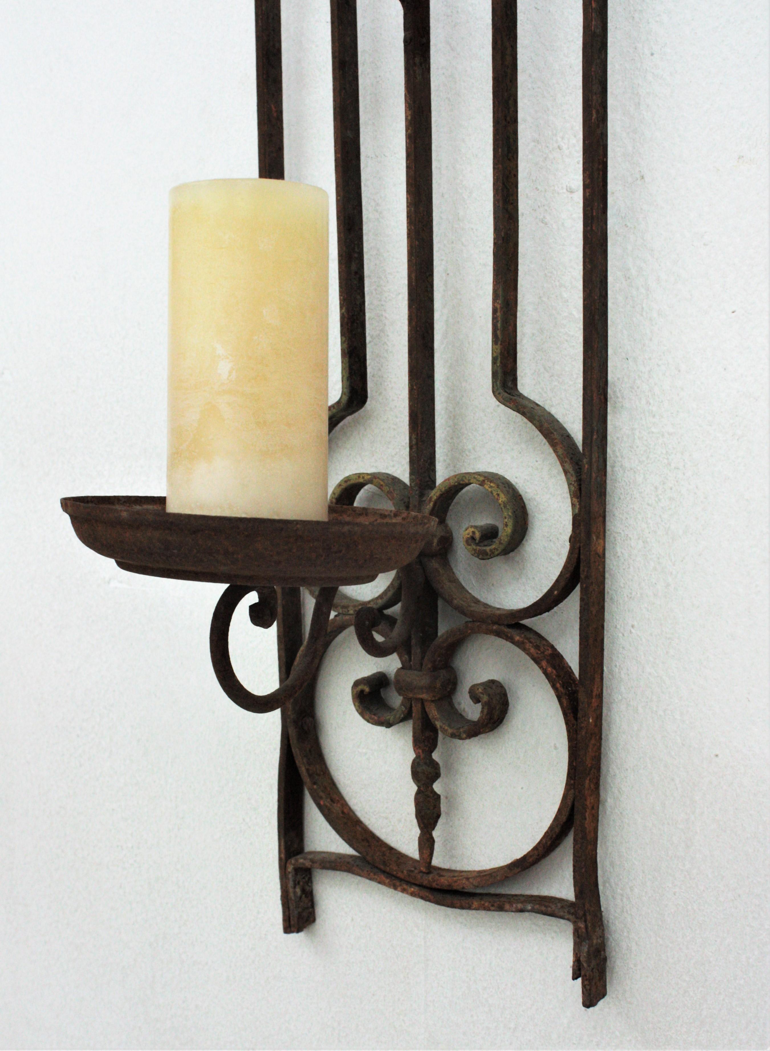 Spanish Revival Wrought Iron Large Wall Candle Holder Sconce 5