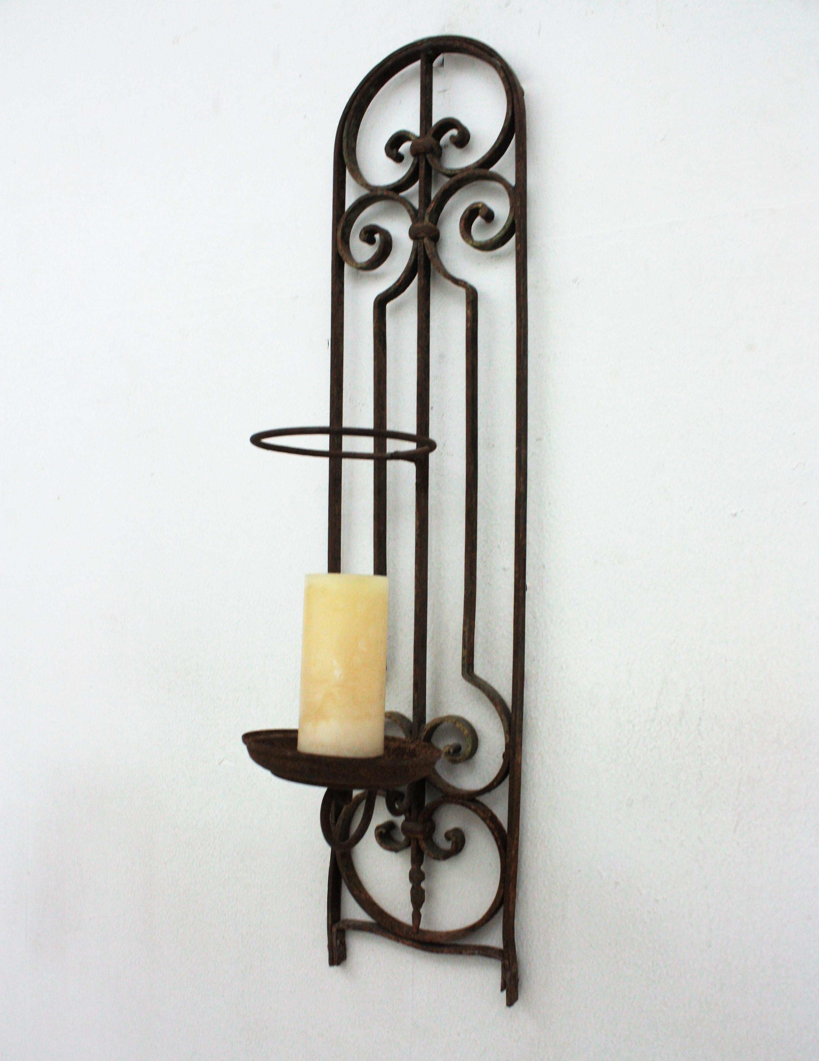 Spanish Revival Wrought Iron Large Wall Candle Holder Sconce 6