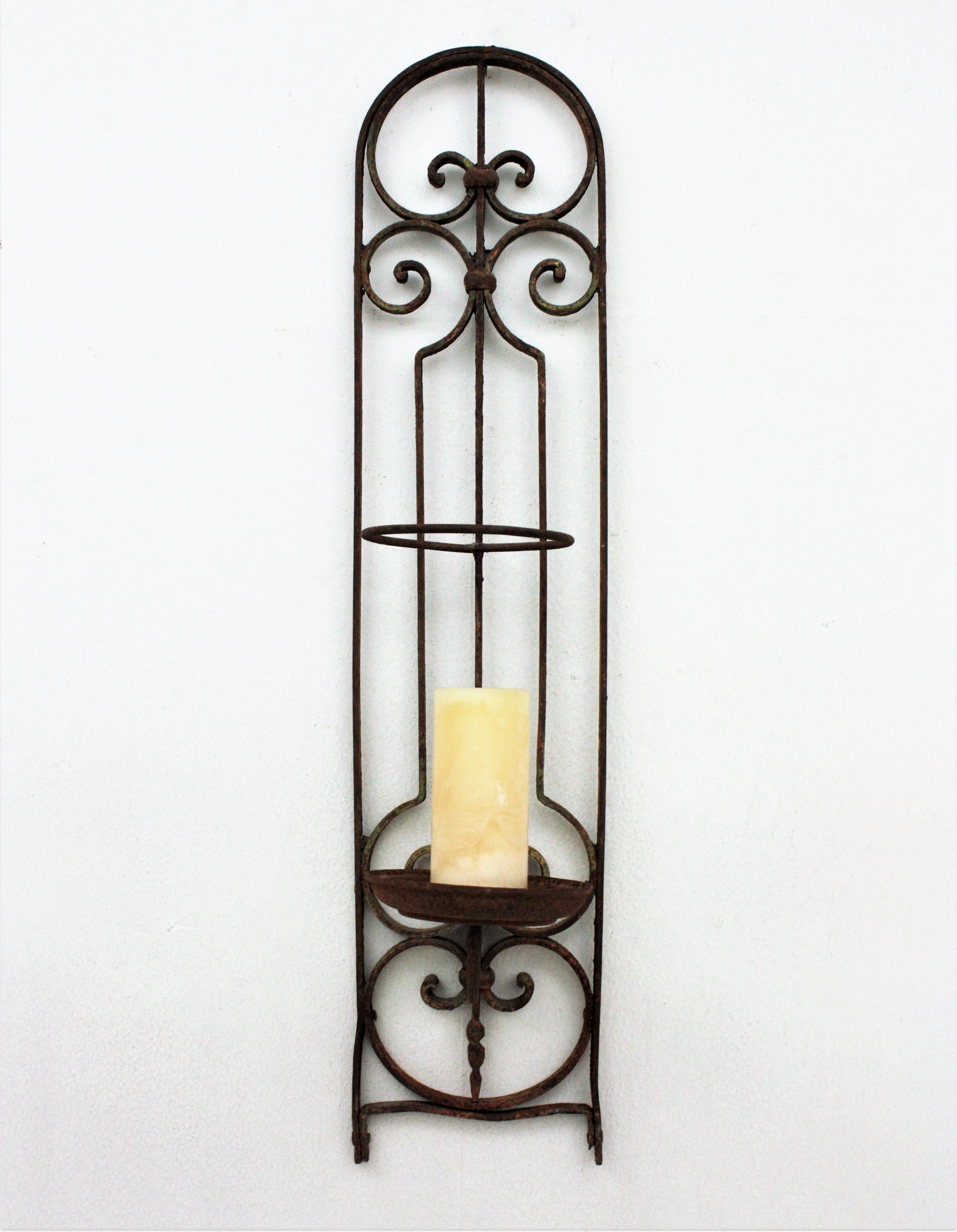 Spanish Colonial Spanish Revival Wrought Iron Large Wall Candle Holder Sconce