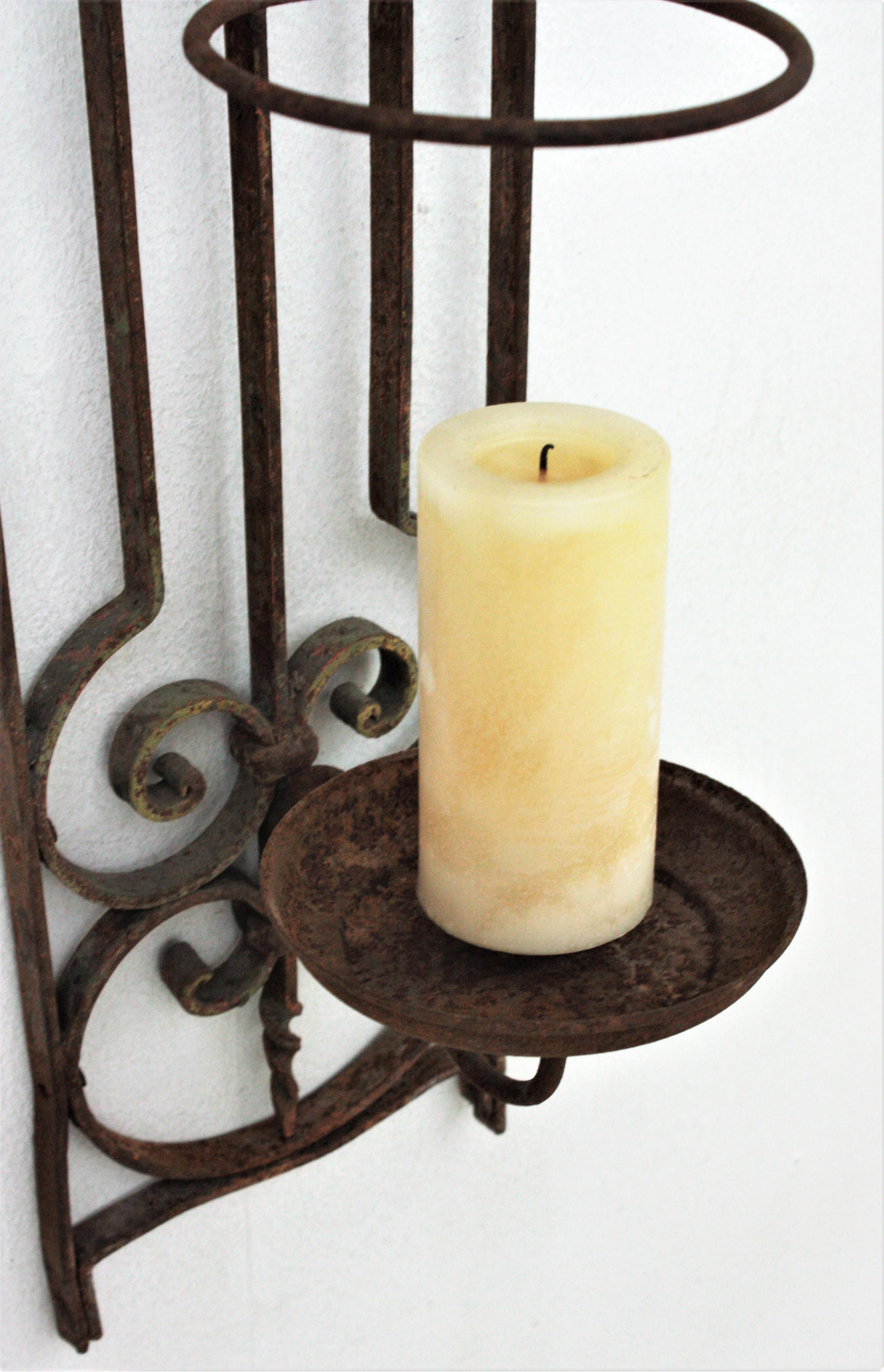 Spanish Revival Wrought Iron Large Wall Candle Holder Sconce 2