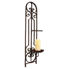 Vintage Spanish Revival Wrought Iron Large Wall Candle Holder Sconce