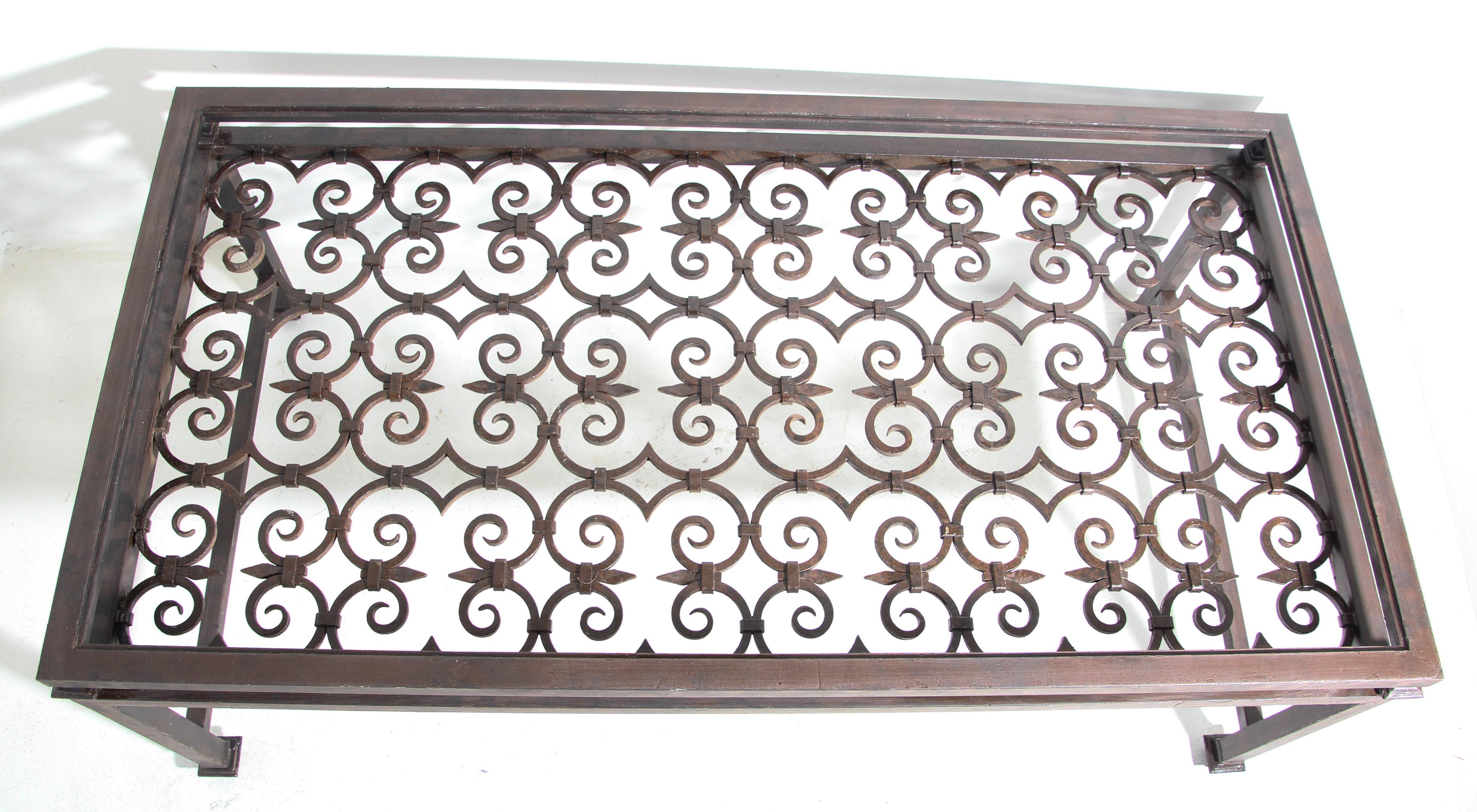 Spanish Revival Wrought Iron Table Base Rectangular Shape Indoor or Outdoor In Good Condition In North Hollywood, CA
