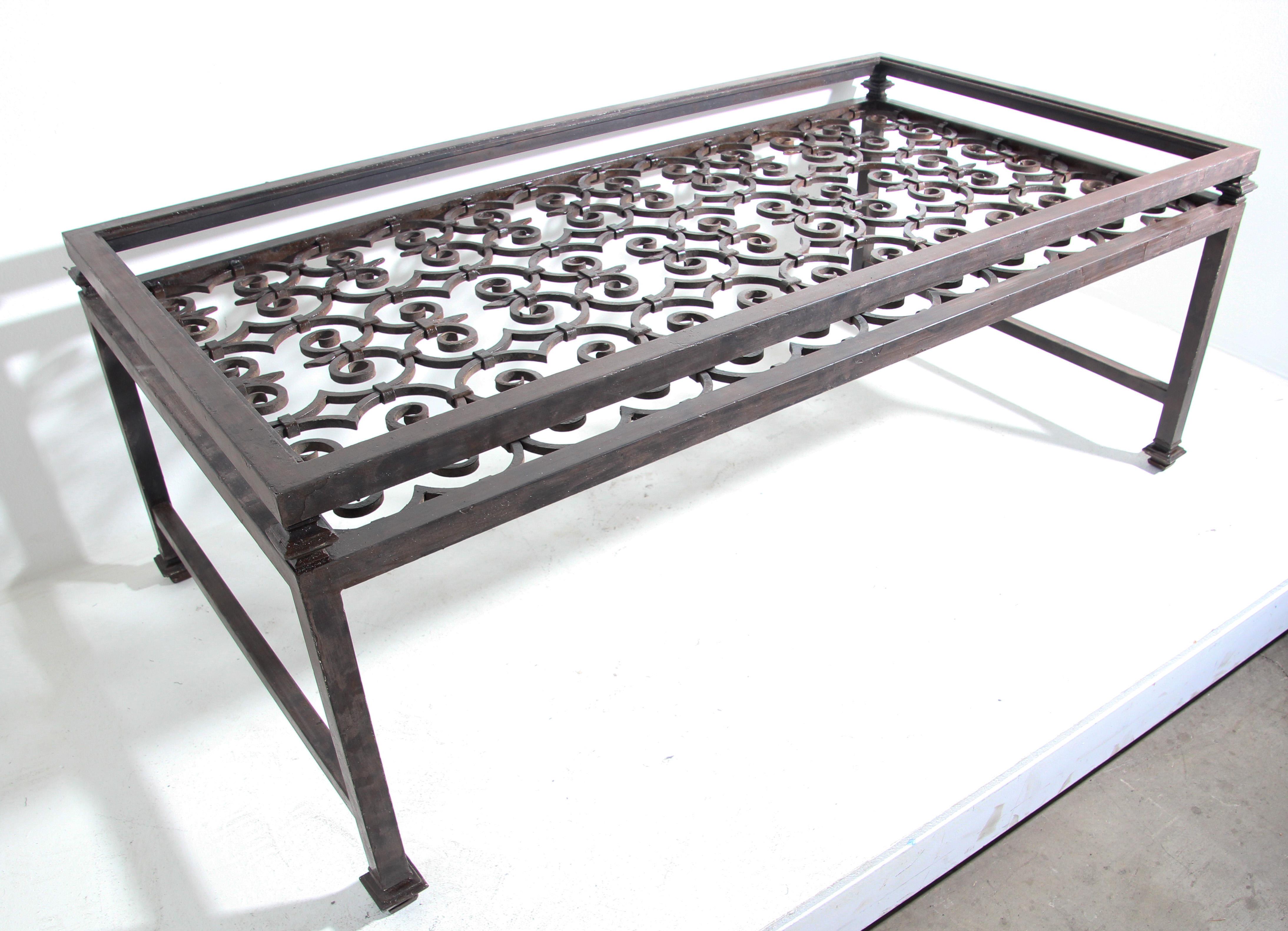 American Spanish Revival Wrought Iron Table Base Rectangular Shape Indoor or Outdoor