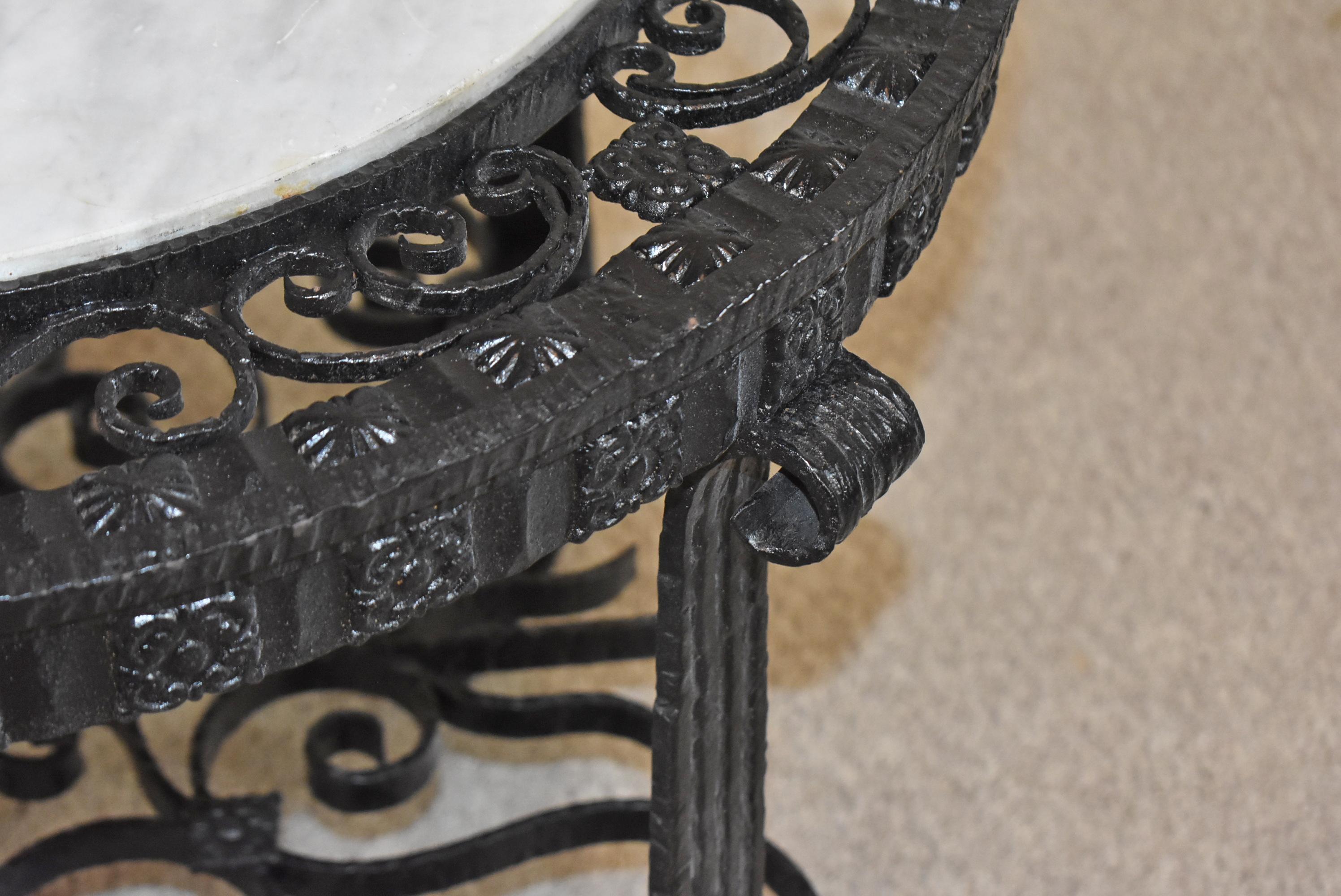 Spanish Revival Wrought Iron Table with Marble Top In Good Condition For Sale In Toledo, OH