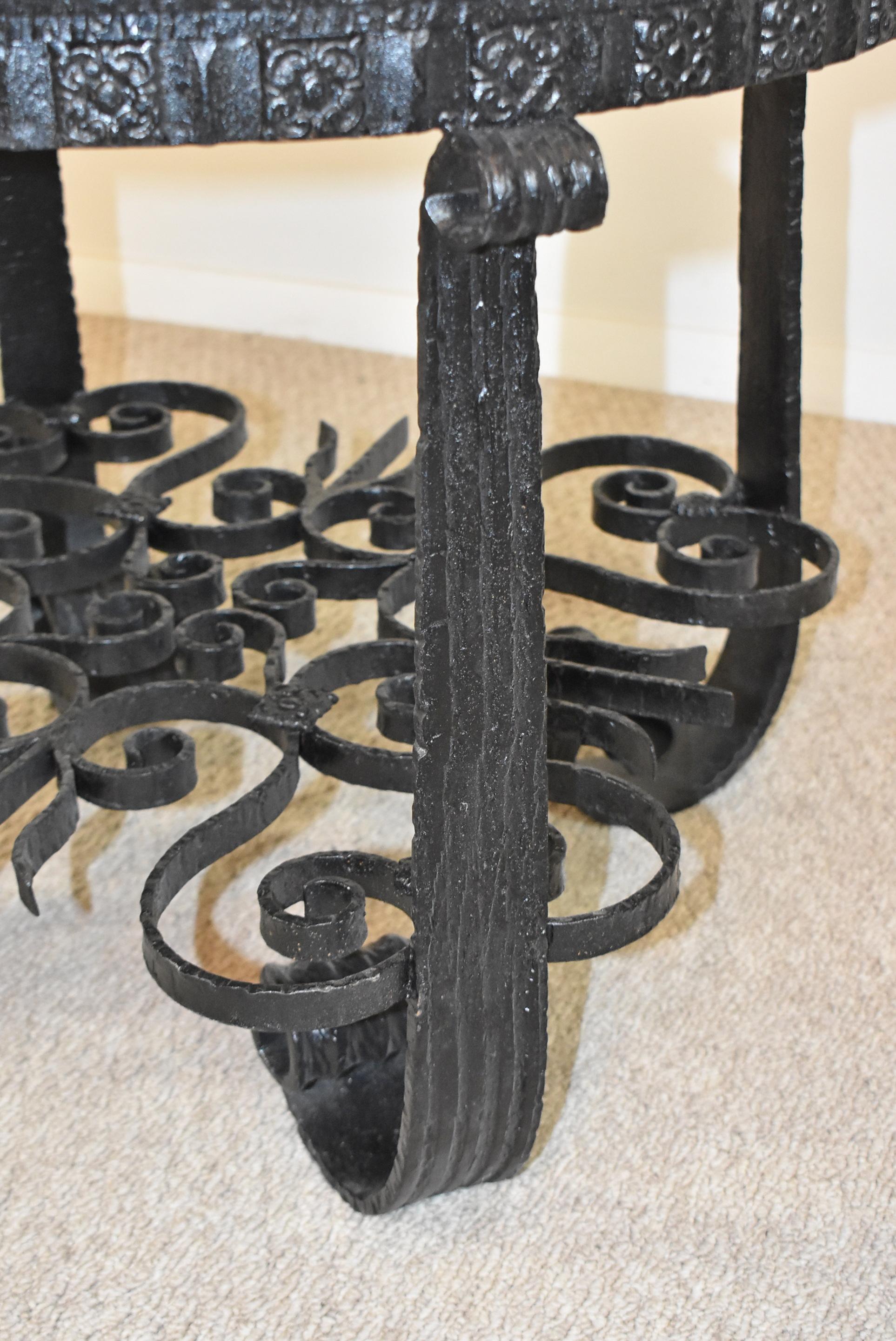 Spanish Revival Wrought Iron Table with Marble Top For Sale 1