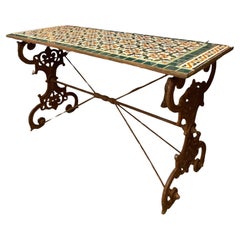Spanish Revival Wrought Iron Tile Top Console Table