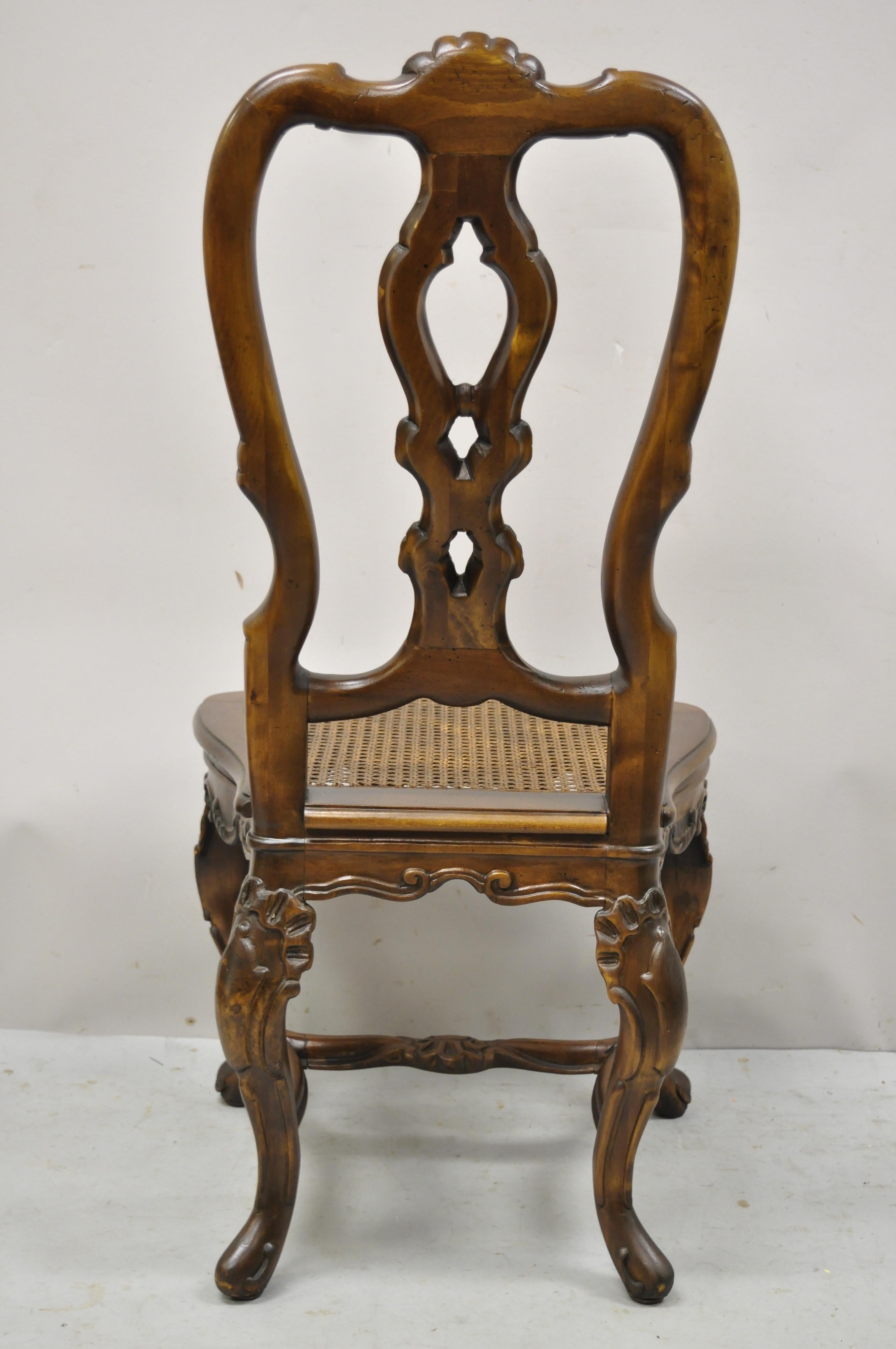 Spanish Rococo Baroque Style Solid Pine Wood Cane Seat Dining Chairs, Set of 4 In Good Condition In Philadelphia, PA