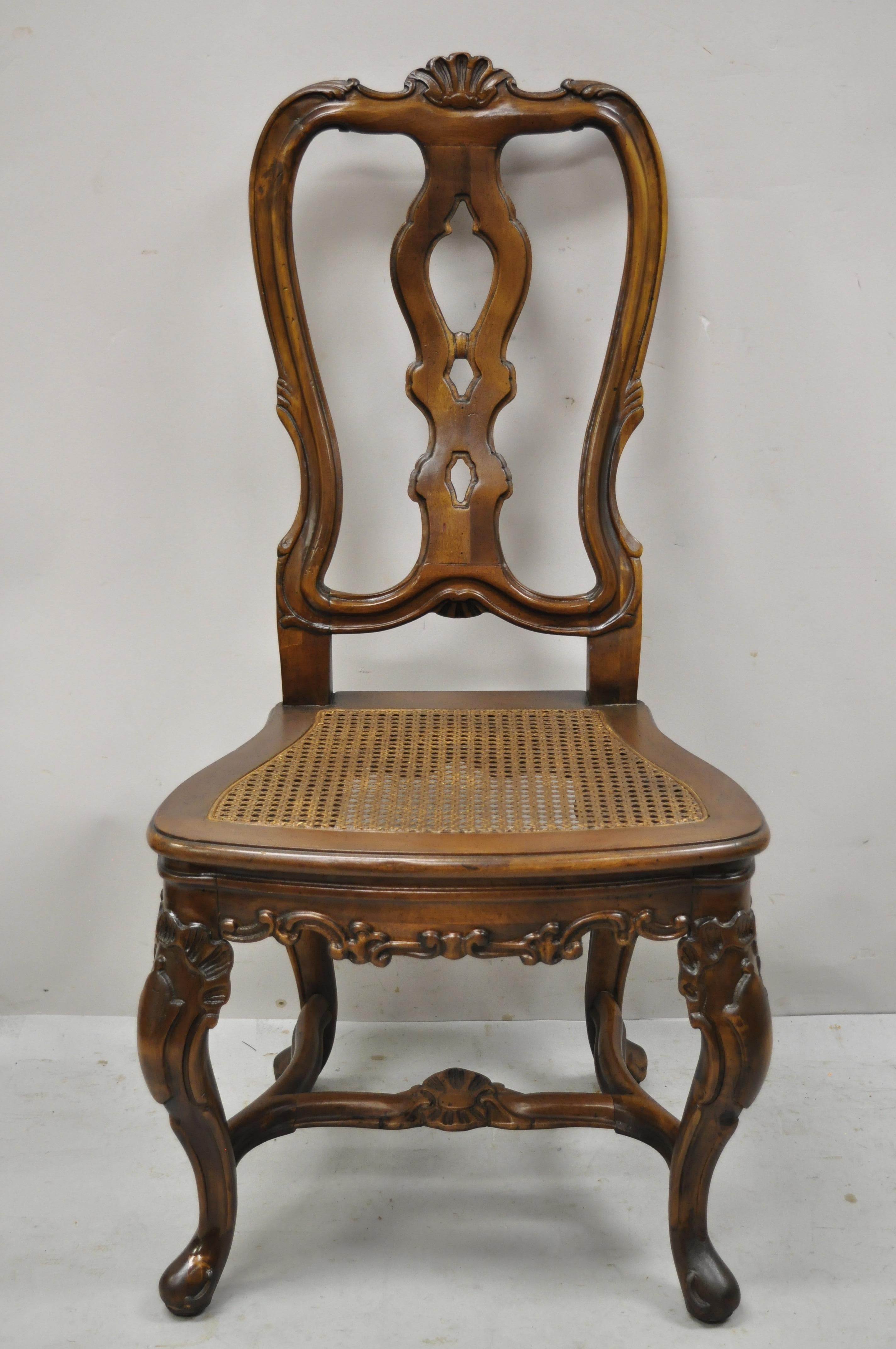 Spanish Rococo Baroque Style Solid Pine Wood Cane Seat Dining Chairs, Set of 4 4