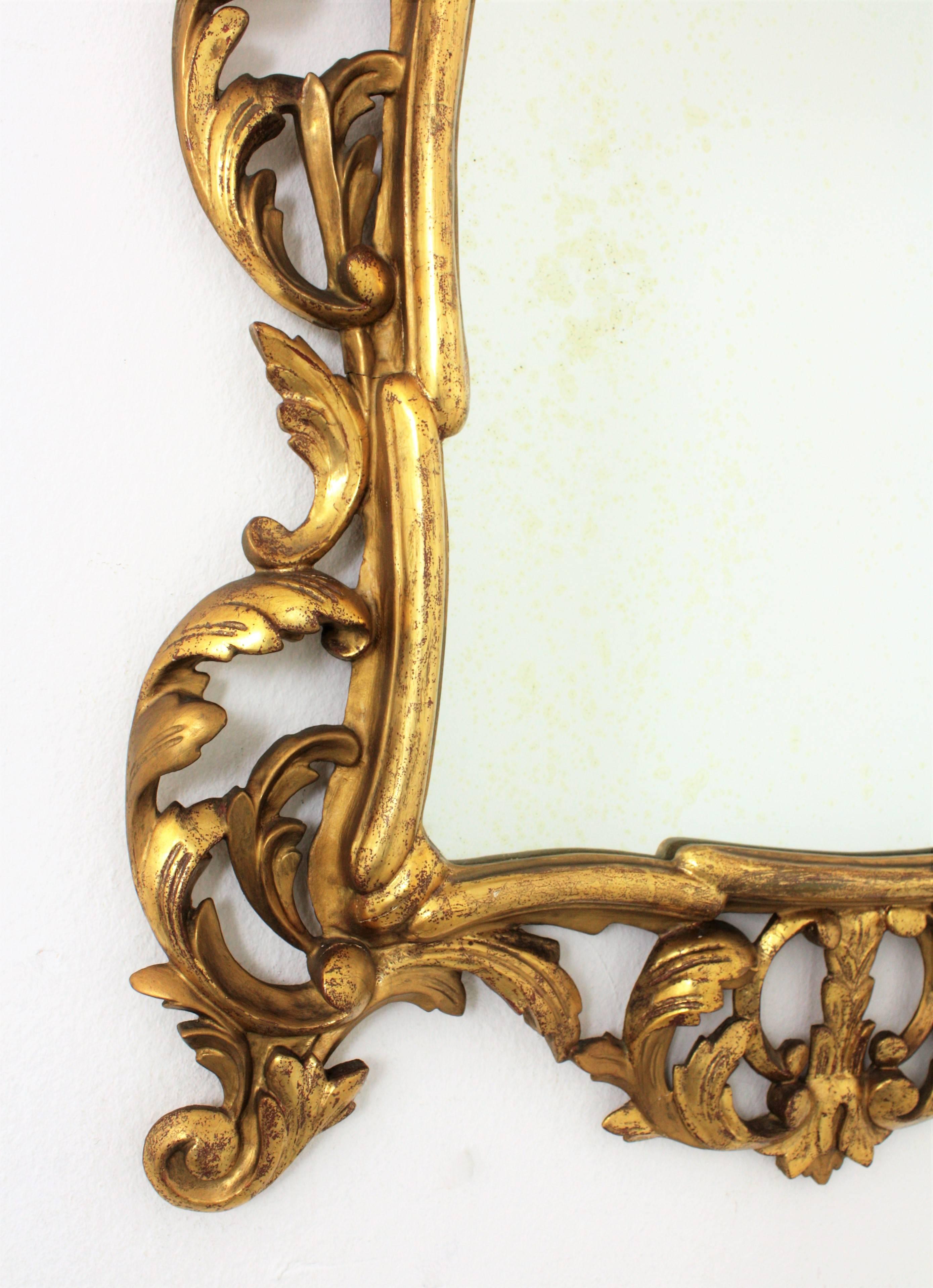 20th Century Spanish Rococo Giltwood Mirror with Crest For Sale