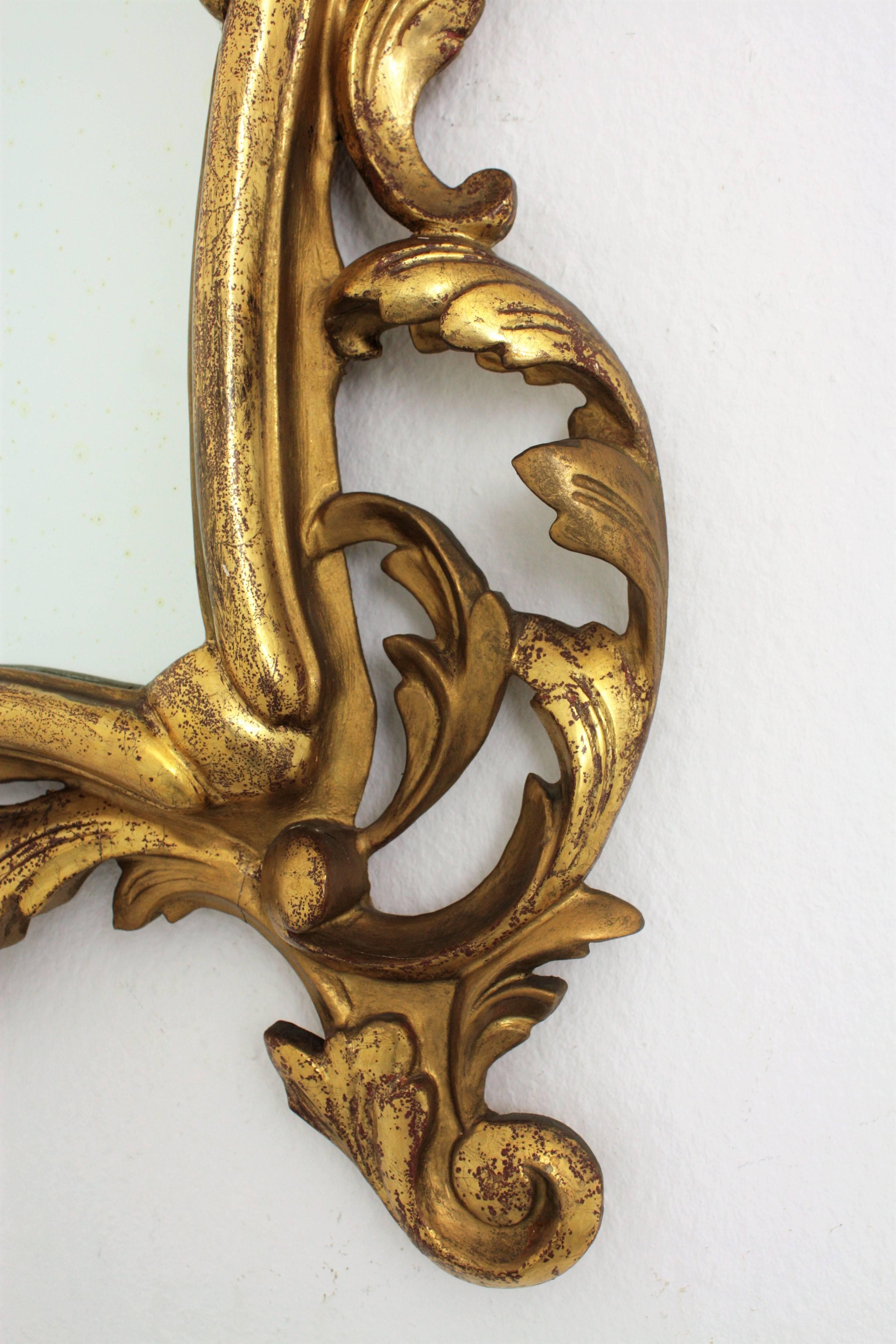 Spanish Rococo Giltwood Mirror with Crest For Sale 1