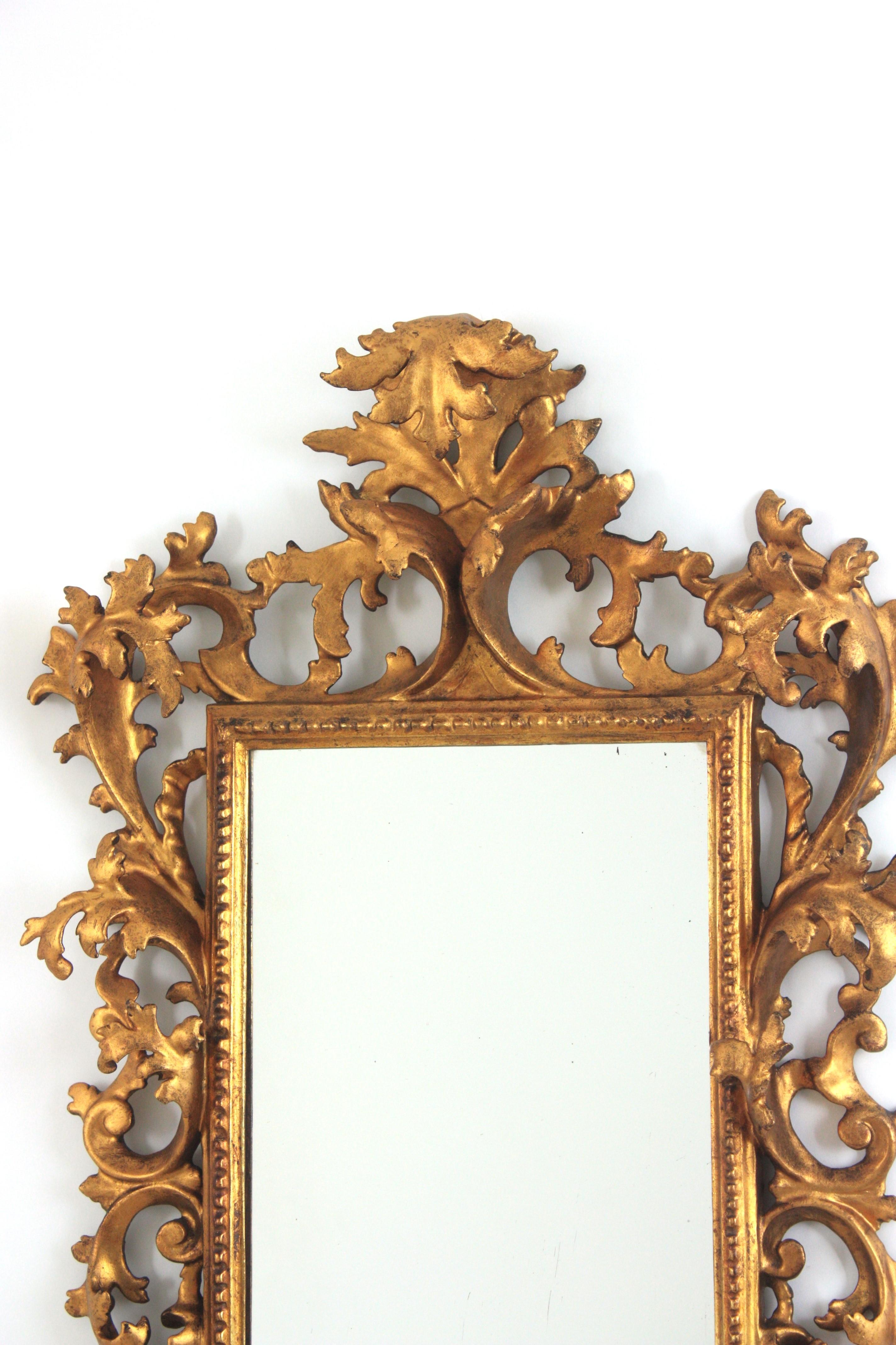 Spanish Rococo Giltwood Mirror with Foliage Carving Frame For Sale 4