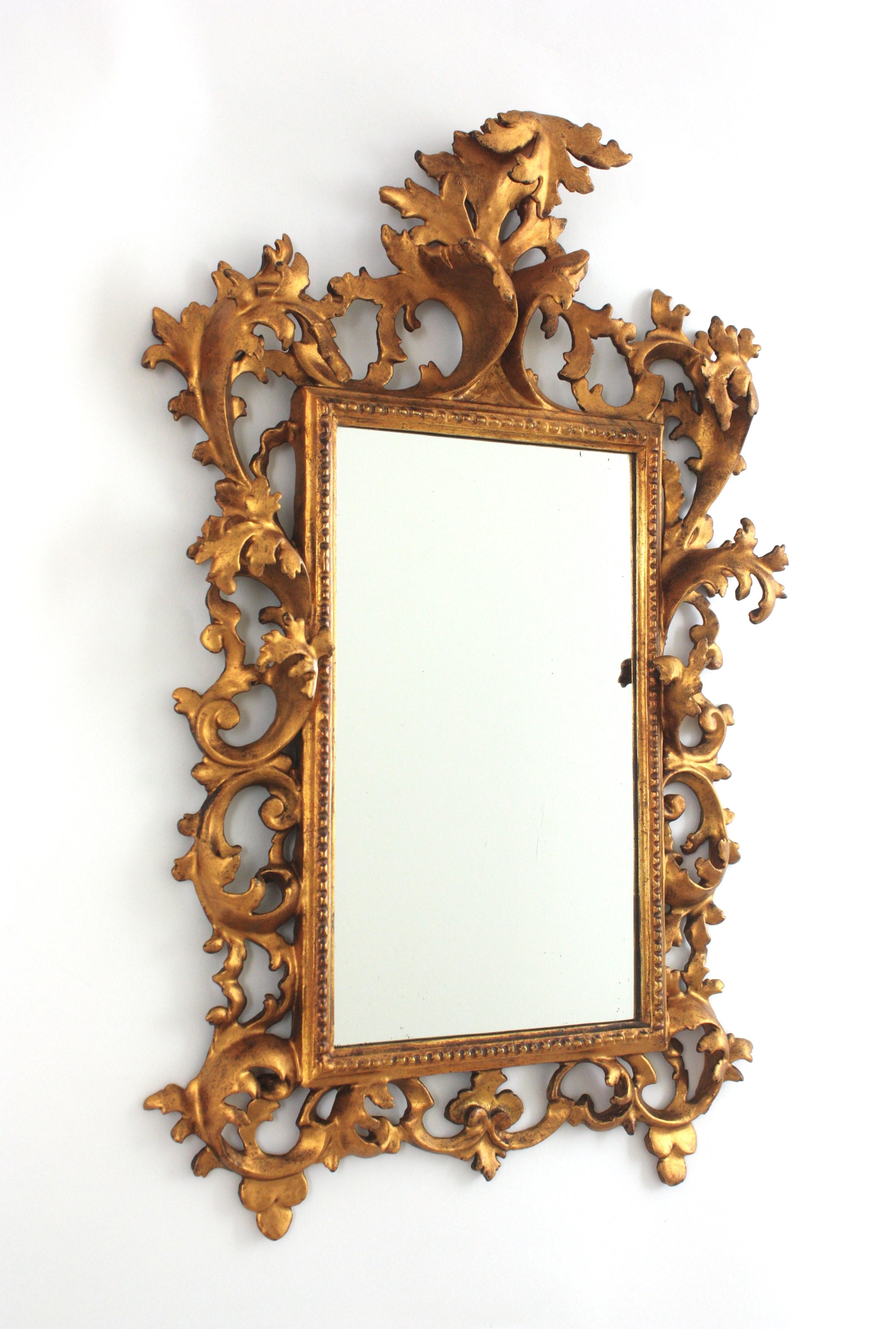 Rococo Revival Spanish Rococo Giltwood Mirror with Foliage Carving Frame For Sale
