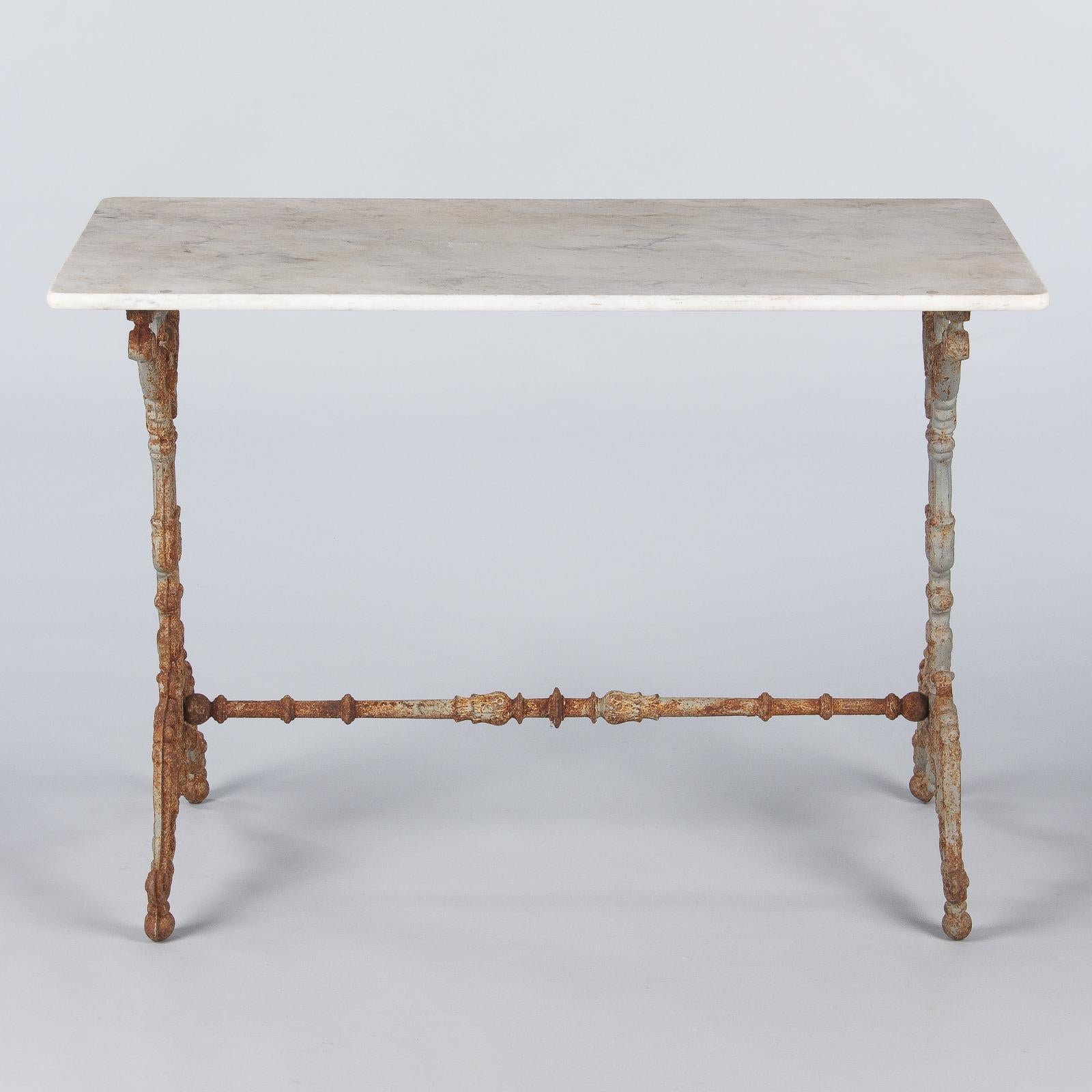 Spanish Rococo Iron Base Bistro Table with Marble Top, Late 1800s 8
