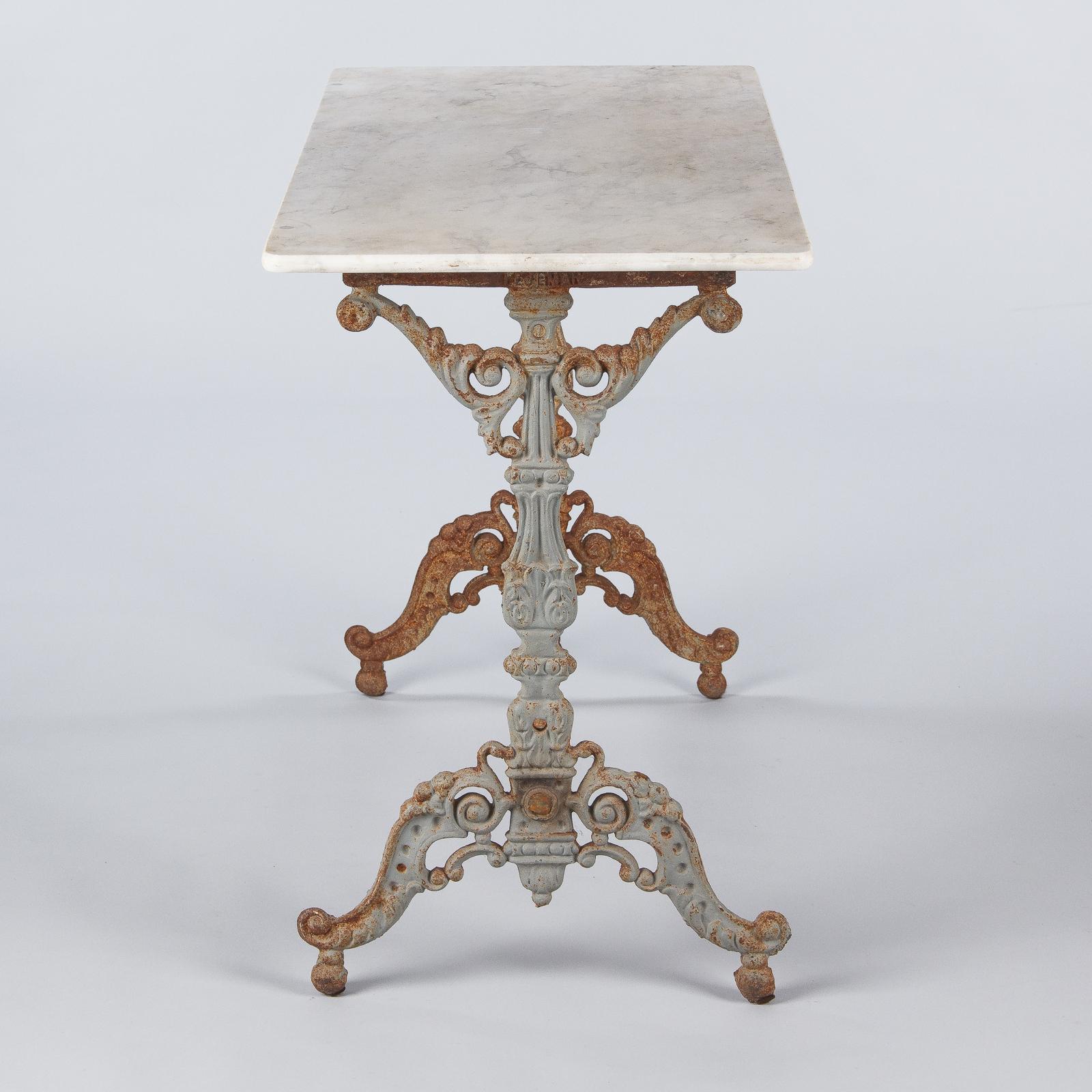 Spanish Rococo Iron Base Bistro Table with Marble Top, Late 1800s 9