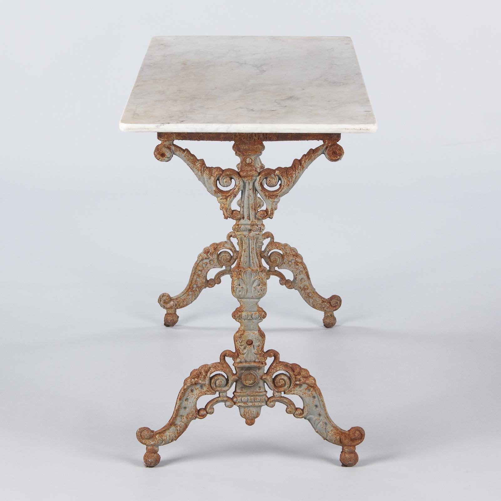 Rococo Revival Spanish Rococo Iron Base Bistro Table with Marble Top, Late 1800s