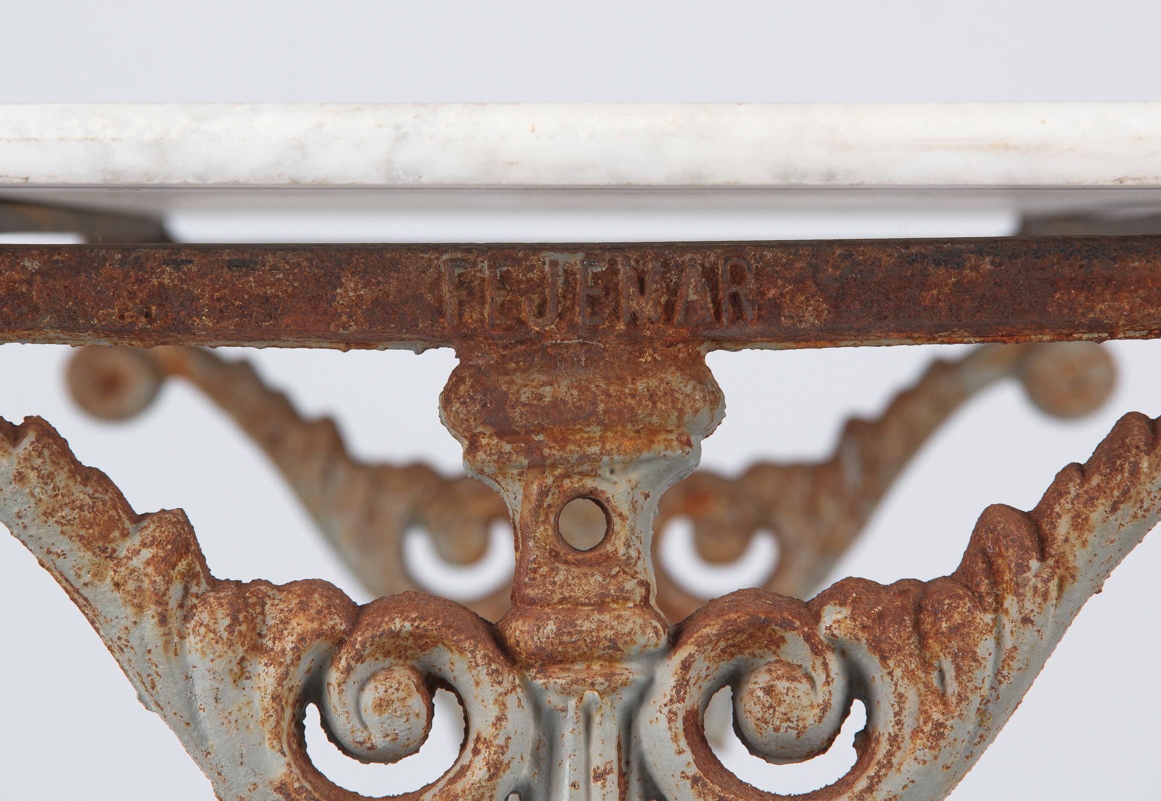19th Century Spanish Rococo Iron Base Bistro Table with Marble Top, Late 1800s
