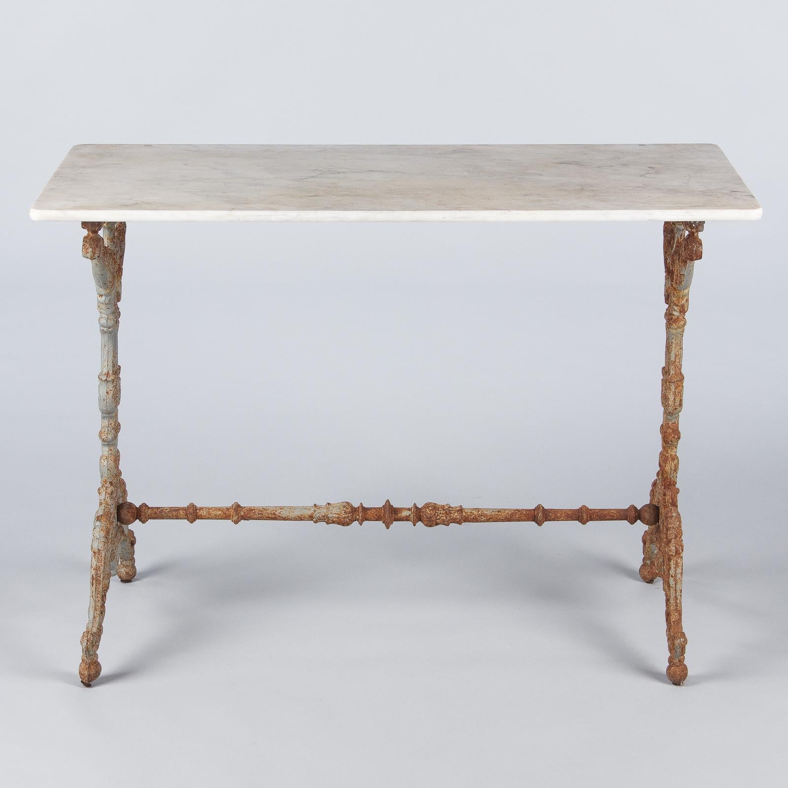 Spanish Rococo Iron Base Bistro Table with Marble Top, Late 1800s 2