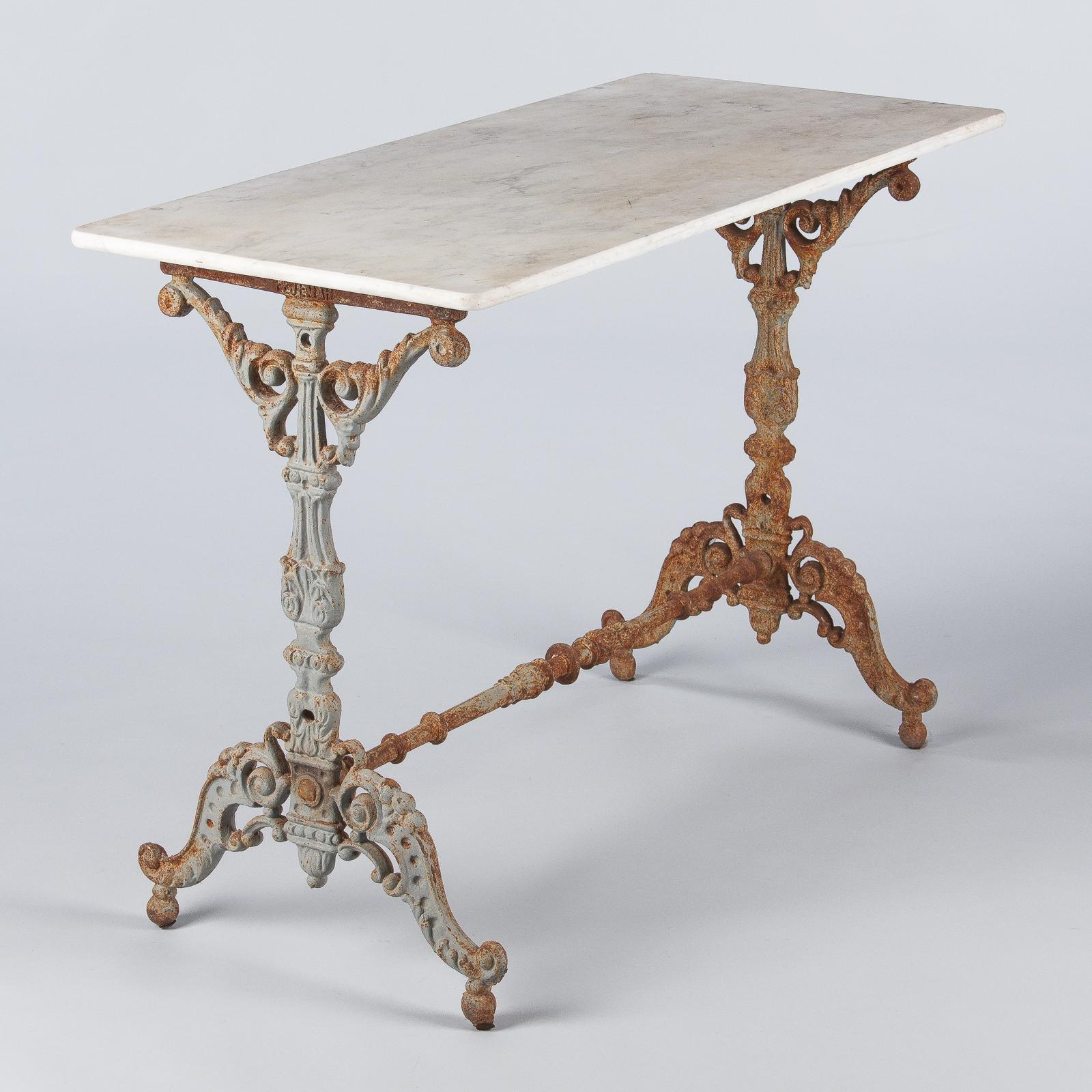 Spanish Rococo Iron Base Bistro Table with Marble Top, Late 1800s 3